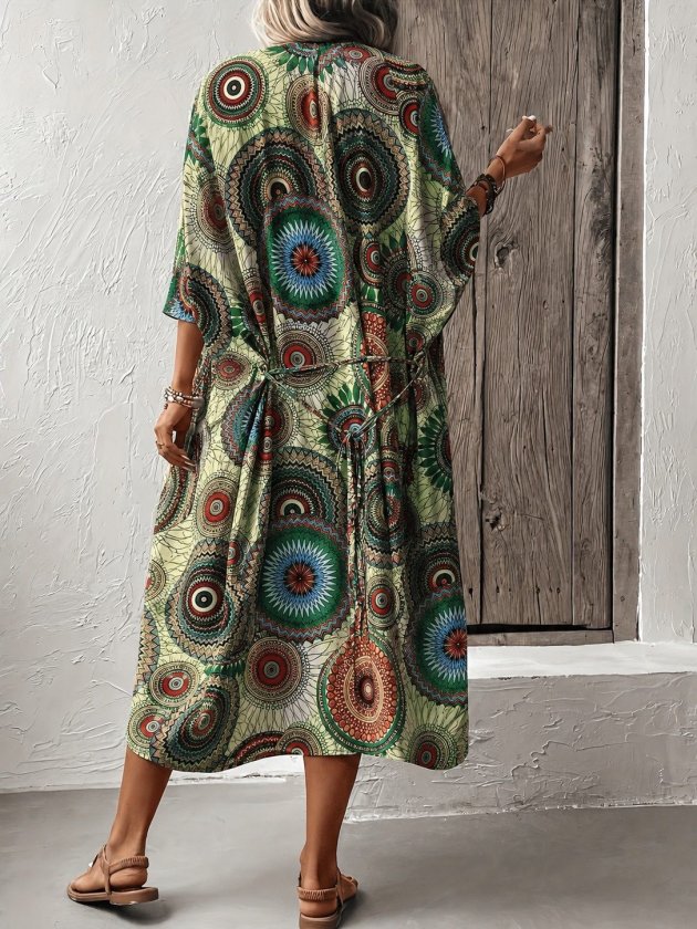 Kadın Kısa Kollu önü Açık Belden Kuşaklı Uzun Kimono, 35446