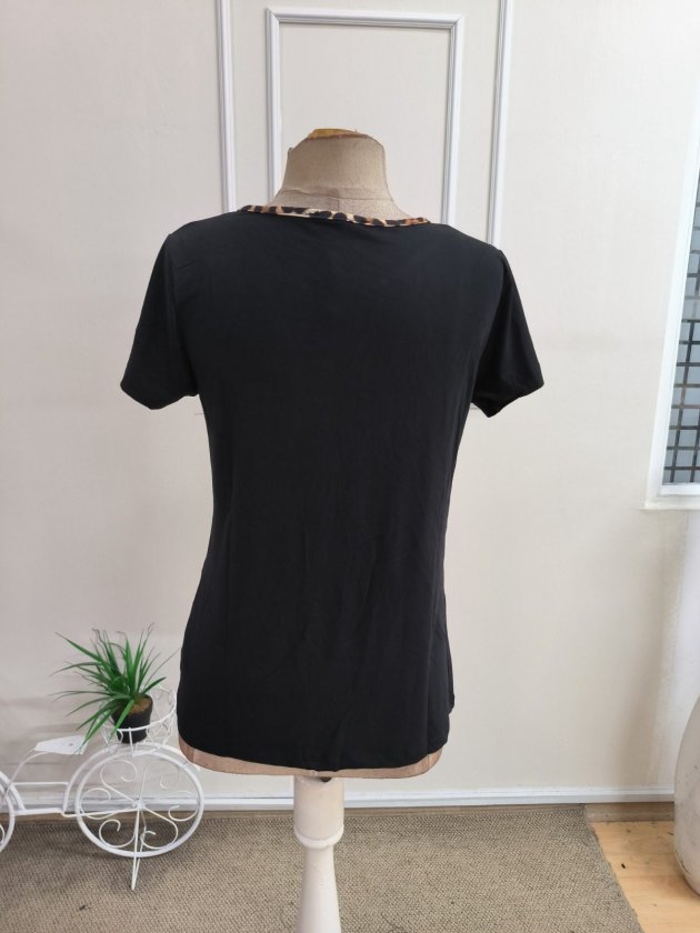Kadın Kısa Kollu V Leopar Yakalı Cepli Viskon Bluz, 36866