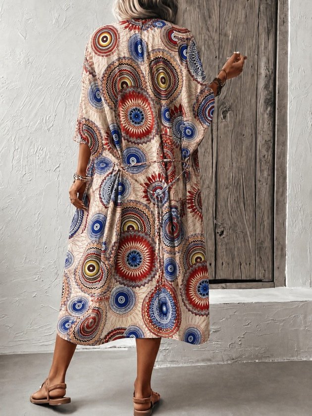Kadın Kısa Kollu önü Açık Belden Kuşaklı Uzun Kimono, 37197