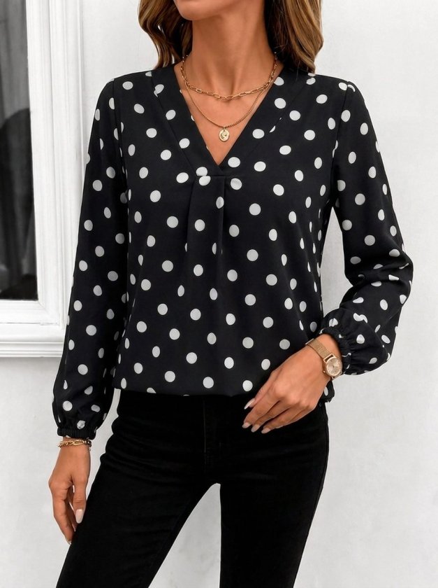 Kadın Uzun Kollu V Yakalı önden Pileli Leopar Desenli Süprem Bluz, 37348