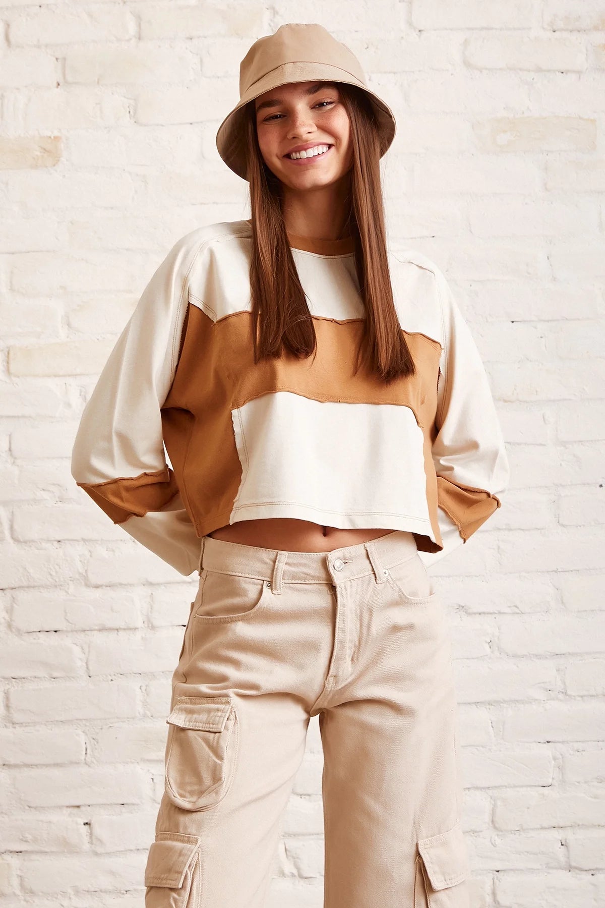 Çift Renk Oversize Sweatshirt - Beyaz