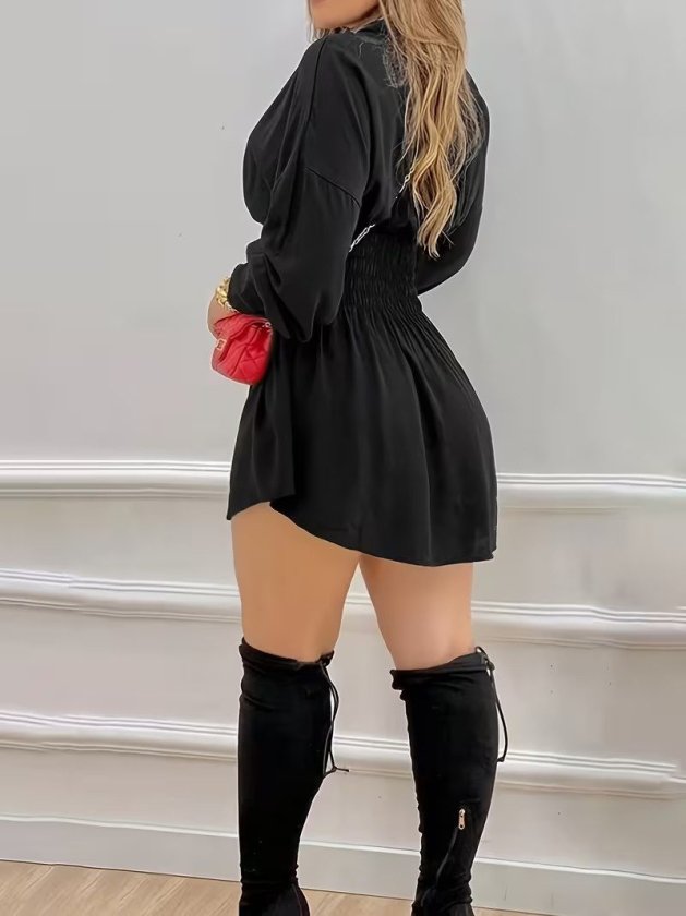 Kadın Uzun Kollu Yakalı Beli Lastikli Trikoton Bluz, 38564