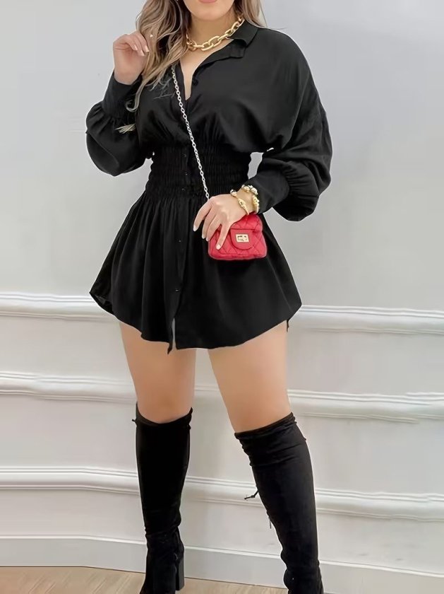 Kadın Uzun Kollu Yakalı Beli Lastikli Trikoton Bluz, 38564