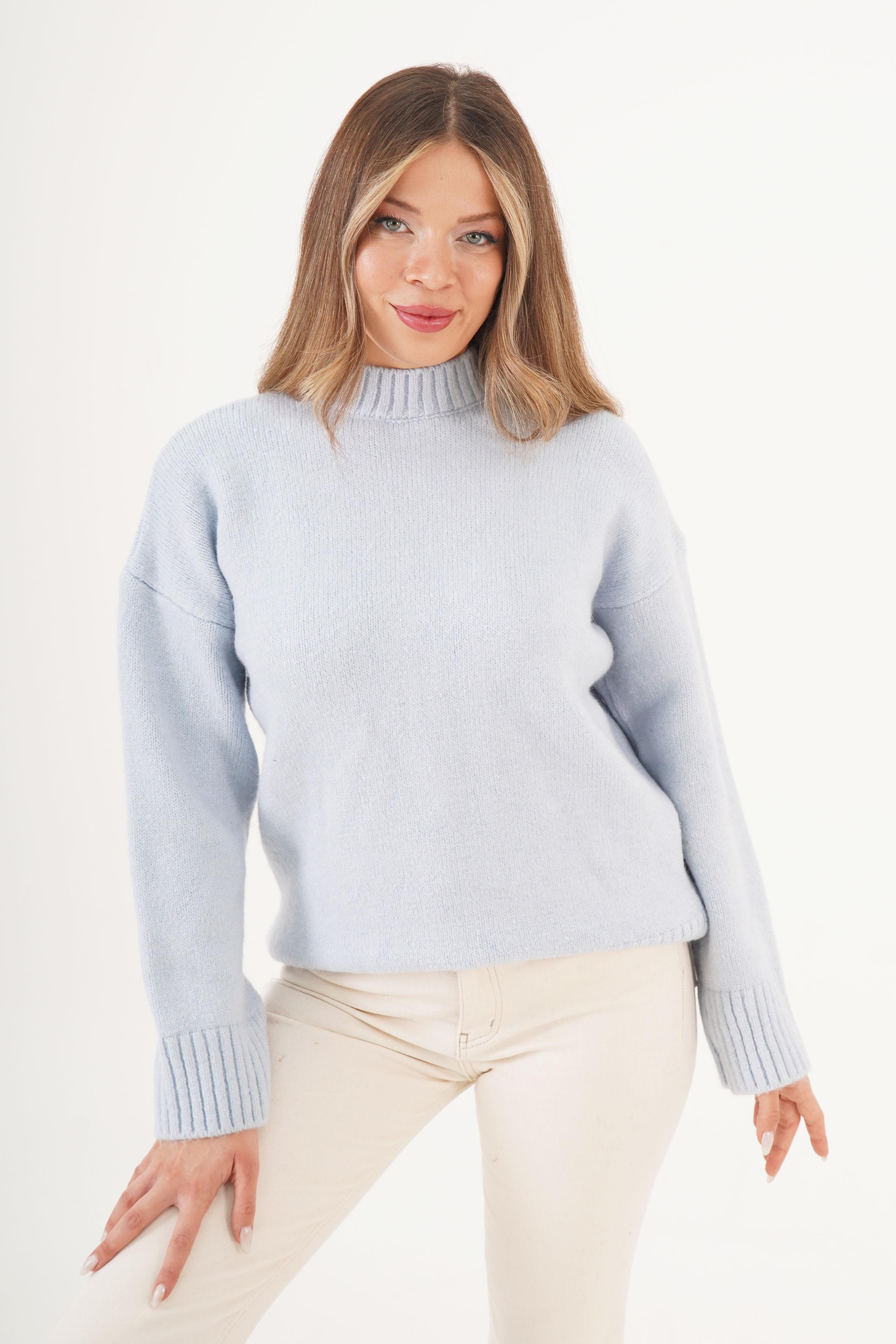 Ribana Detaylı Basic Toptan Bebe Mavisi Kazak