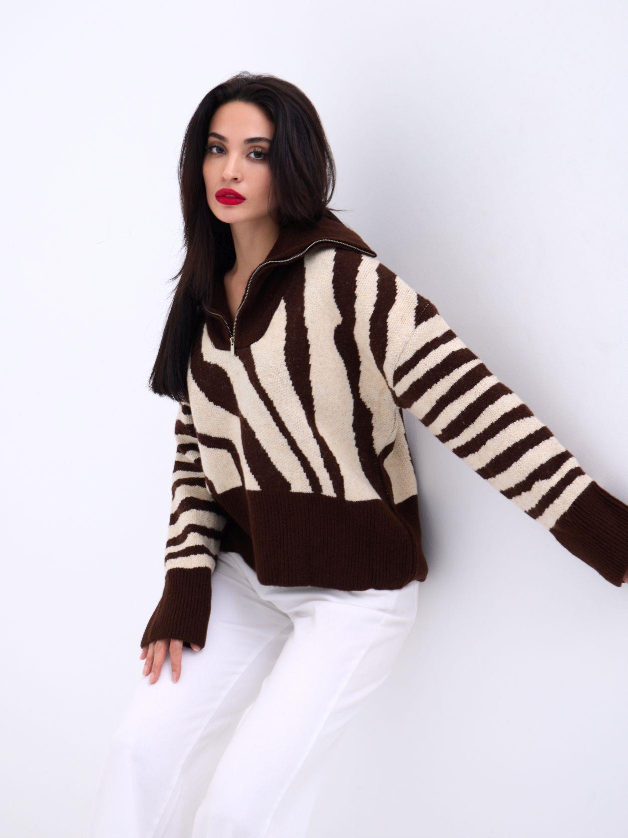 3928 TRİKO ZEBRA KAZAK-KAHVE-TAŞ