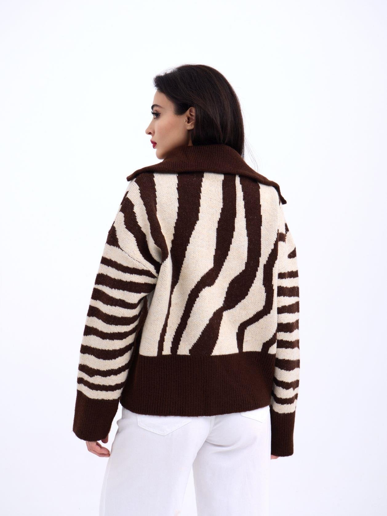3928 TRİKO ZEBRA KAZAK-KAHVE-TAŞ