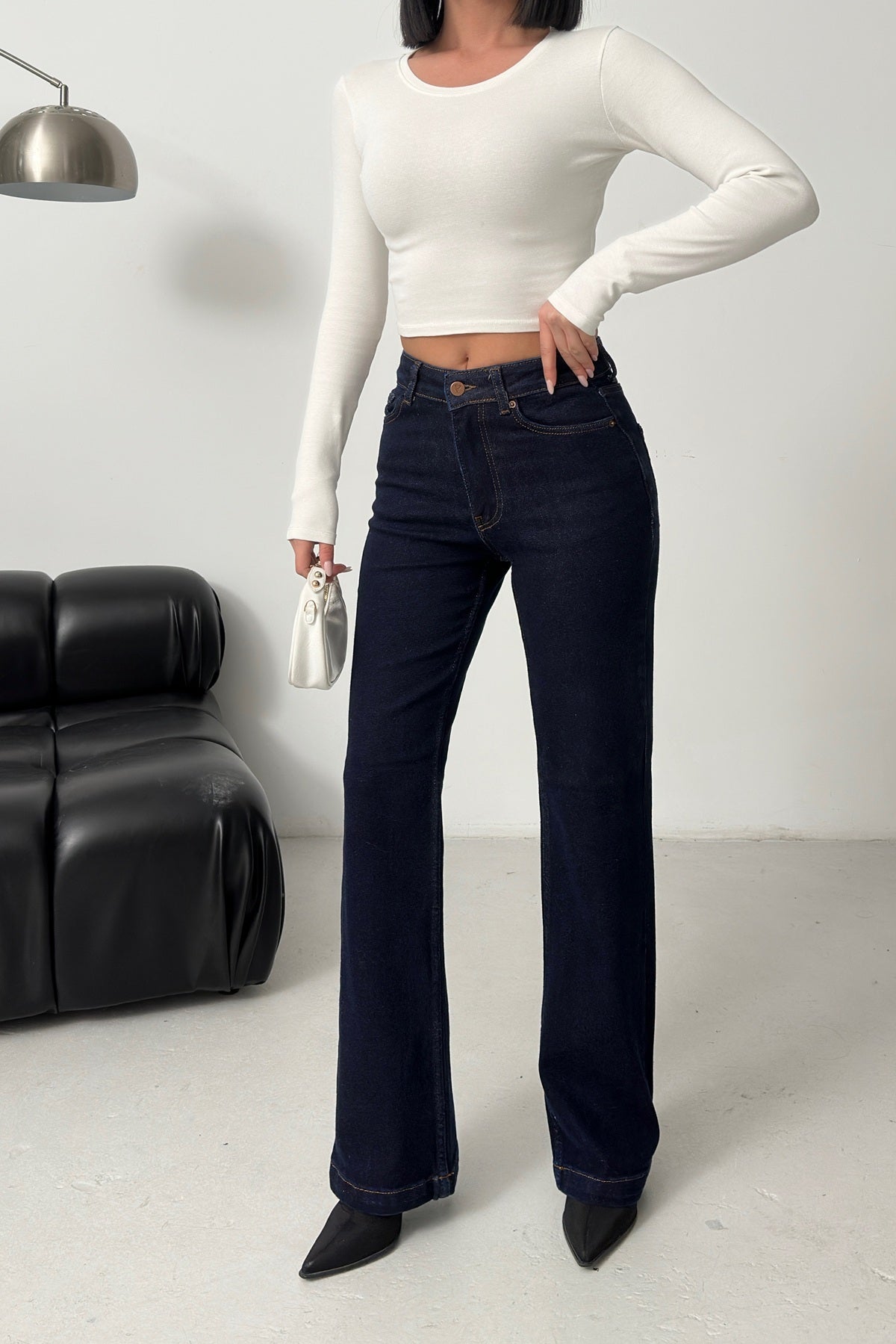 Dikişli Paça Bol Paça Relax Kot Pantolon 7026 - Slaplı Lacivert - (27-32) - 3