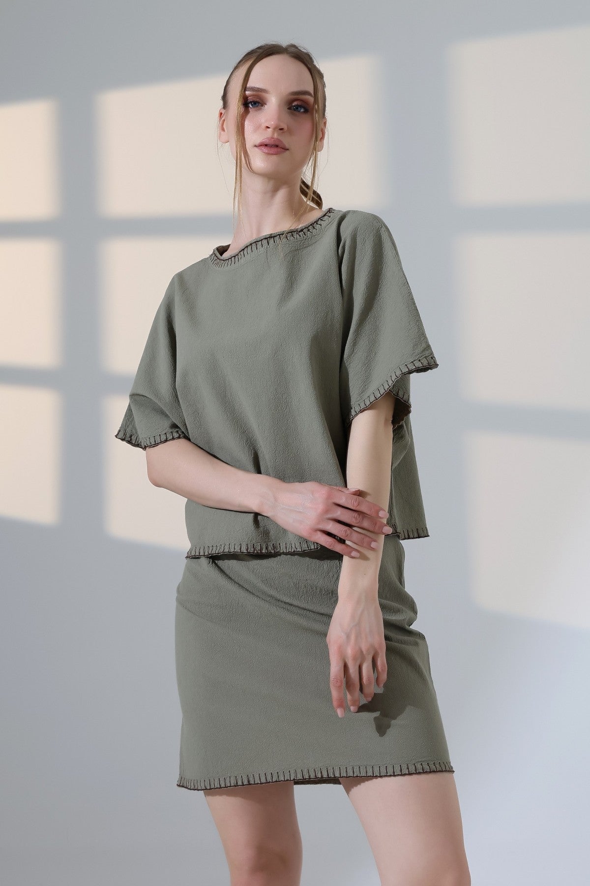 Nakışlı Oversize Bluz - Yeşil - (S-L-3) - 3