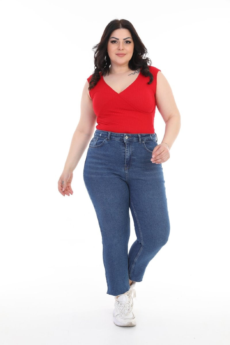 Dikişsiz Paça Mom Fit Kot Pantolon 764