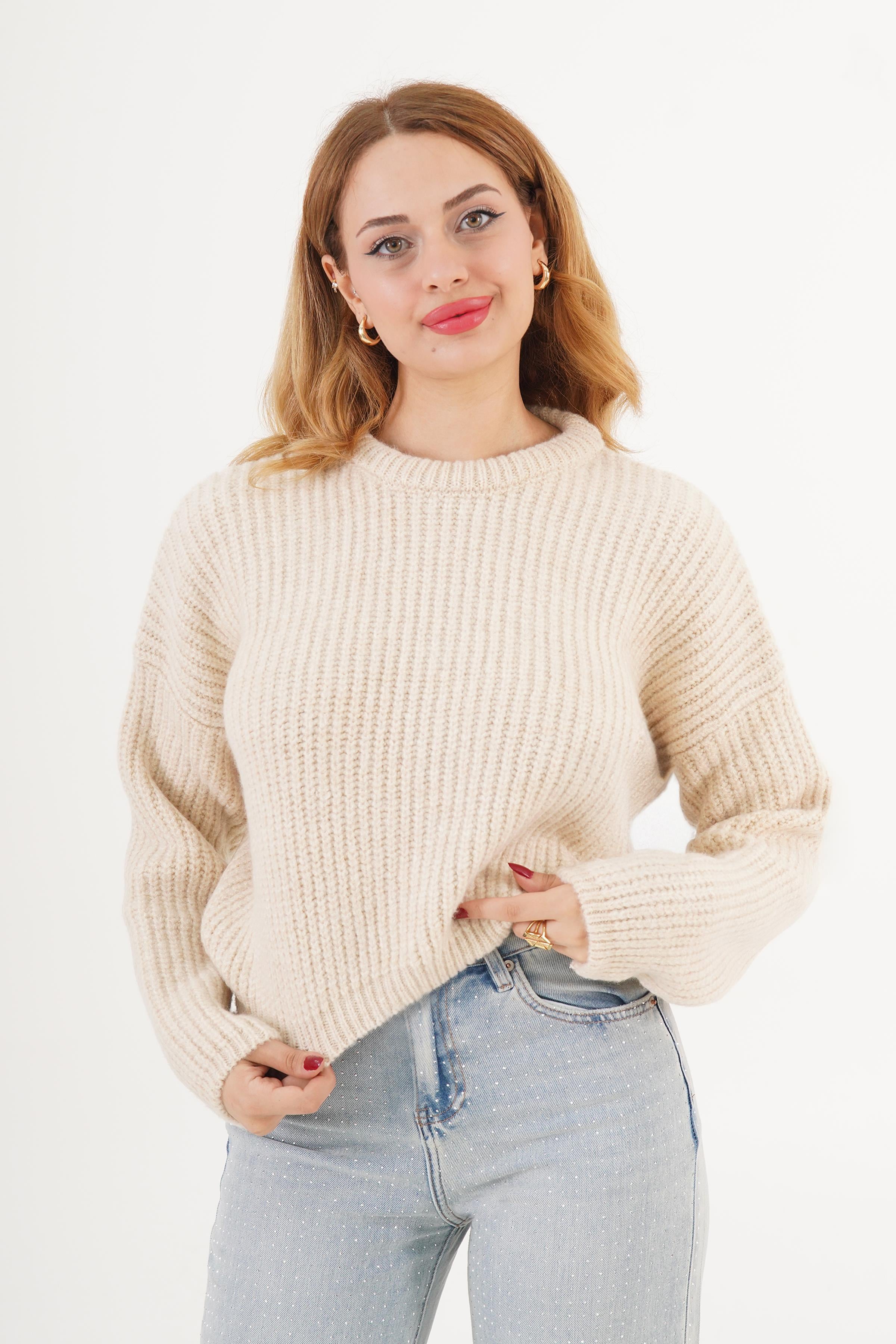 Bisiklet Yaka Basic Toptan Taş Kazak Kahverengi STD