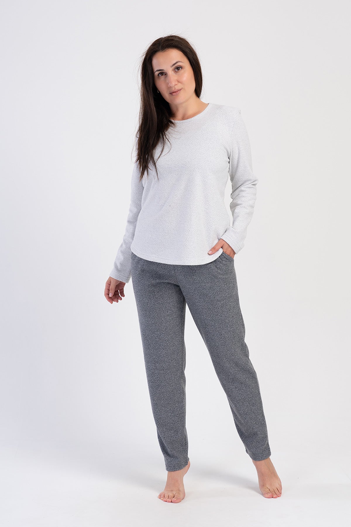 KADIN JAKARLI INTERLOK BATTAL XXL KAYIK YAKA DUSUK OMUZLU UZUN KOL ETEGI OVAL CEPLI PIJAMA TAKIM