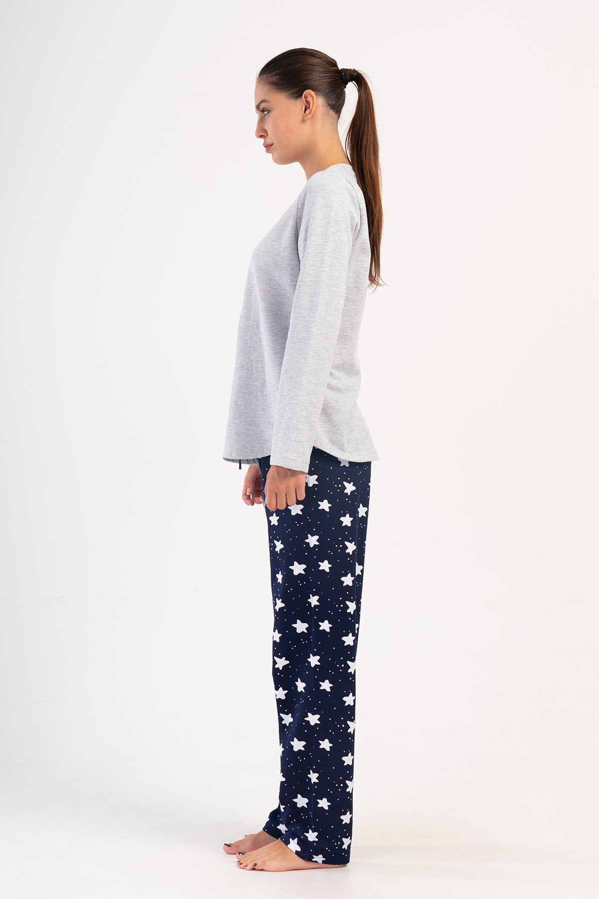 Woman Two Yarn Mesna O Neck Pyjama Set