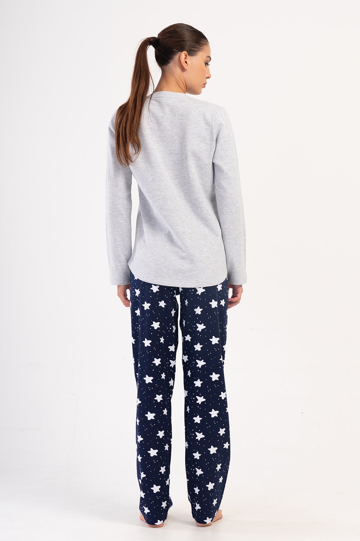 Woman Two Yarn Mesna O Neck Pyjama Set
