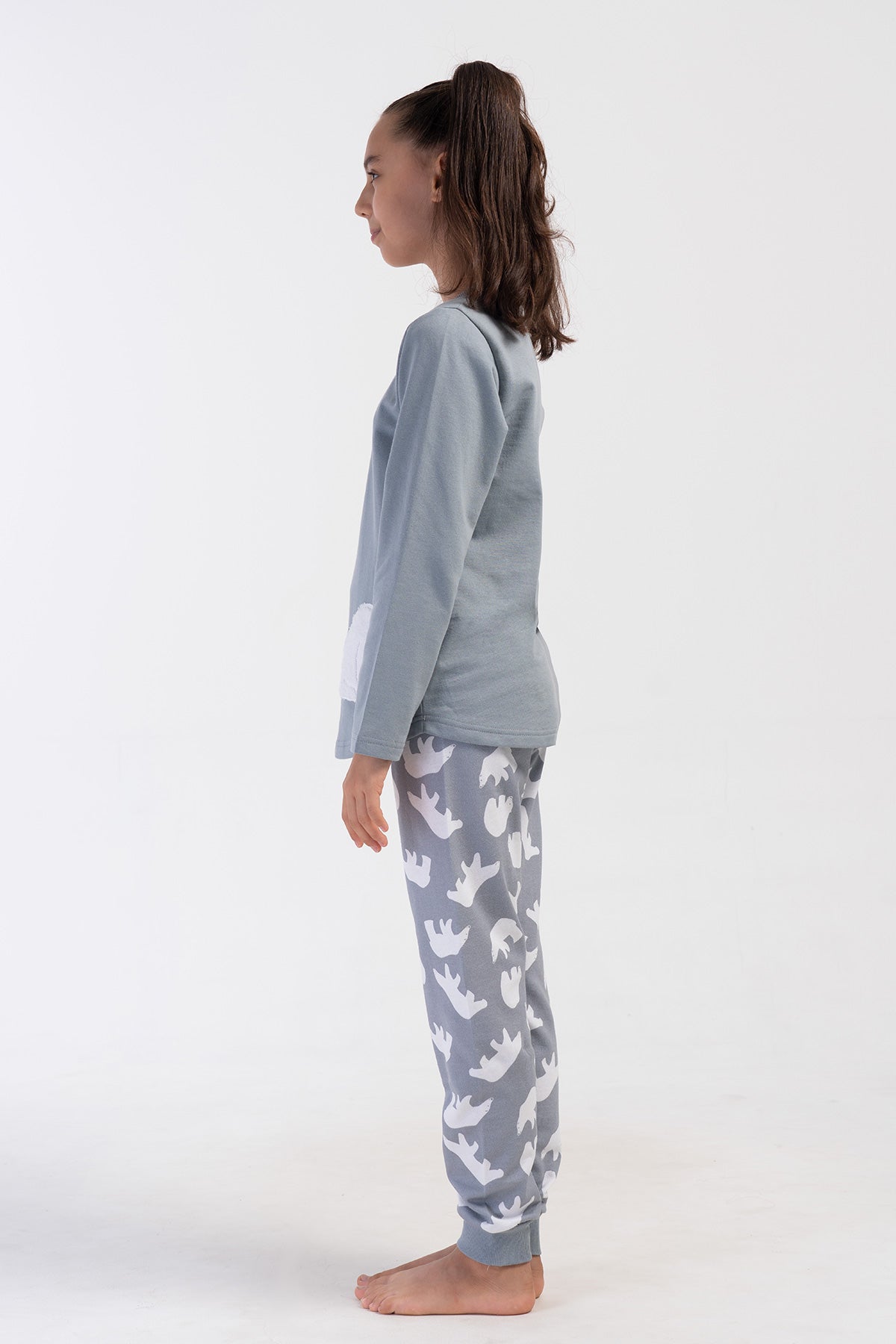 KIZ COCUK 2IPLIK O YAKA UZUN KOL ETEGI OVAL MANSETLI PIJAMA TAKIM(9-10/15-16) - TAS