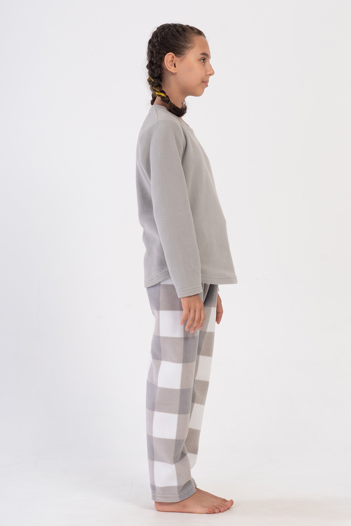 KIZ COCUK POLAR O YAKA UZUN KOL ETEGI OVAL PIJAMA TAKIM(9-10/15-16) - GRI