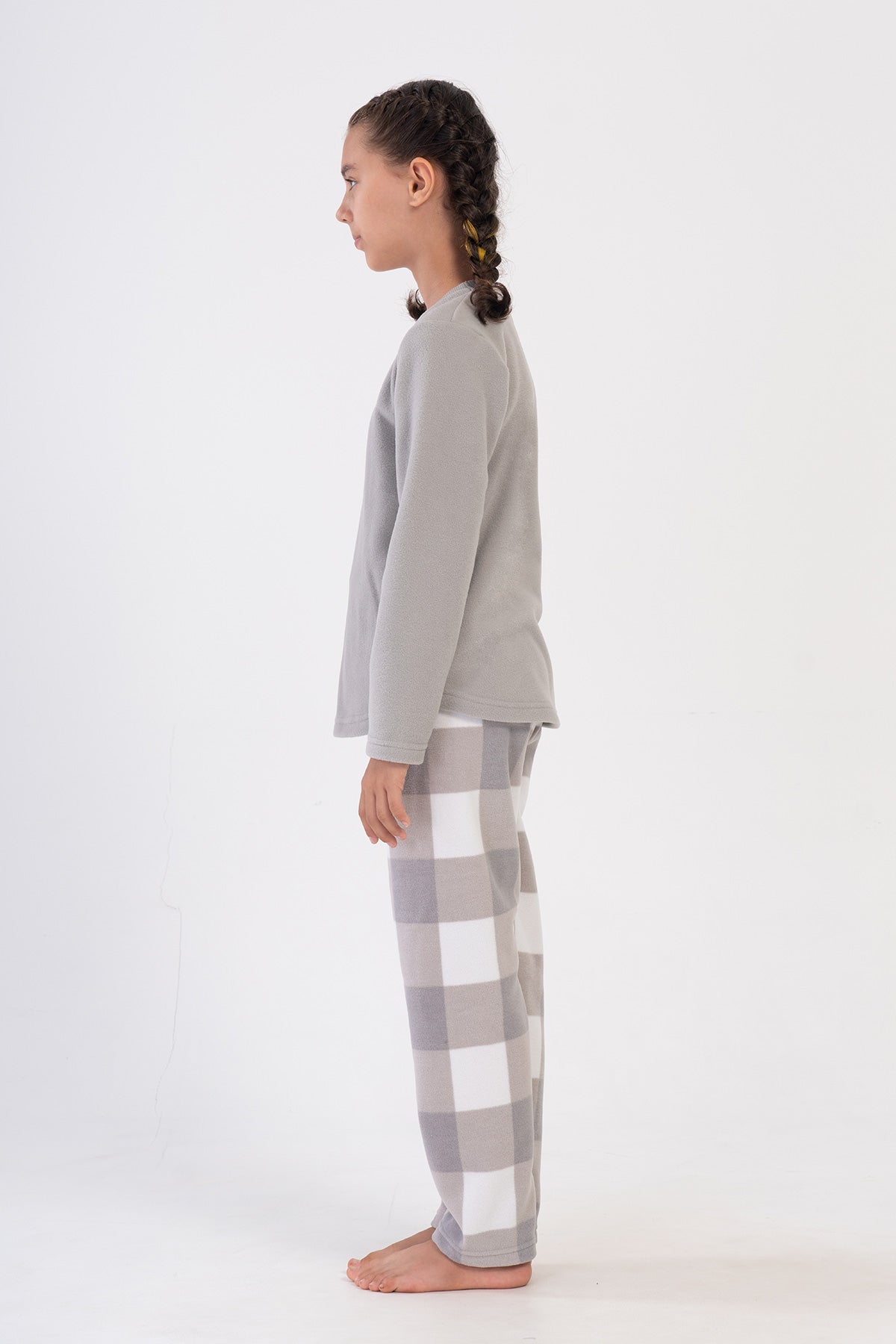 KIZ COCUK POLAR O YAKA UZUN KOL ETEGI OVAL PIJAMA TAKIM(9-10/15-16) - GRI