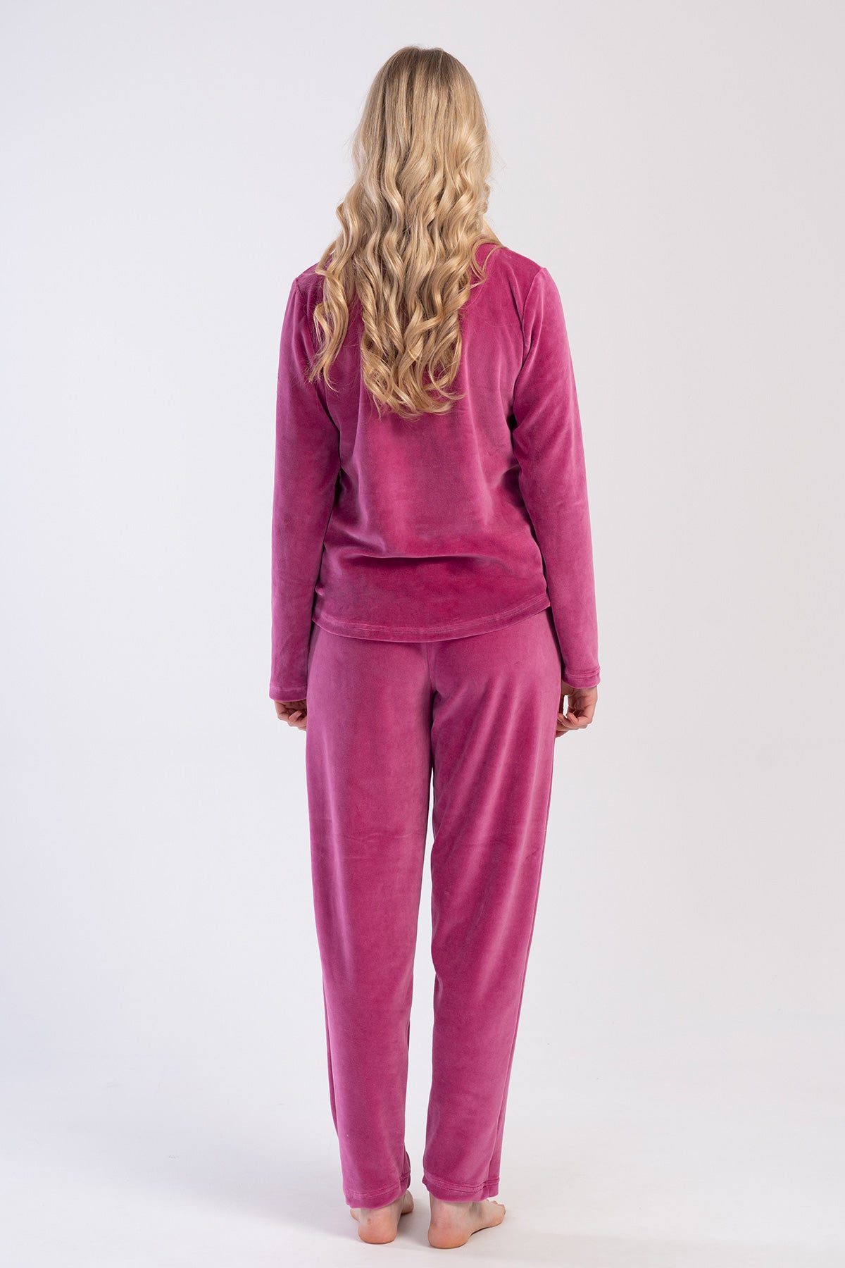 KADIN KADIFE XXL O YAKA UZUN KOL ETEGI OVAL CEPLI PIJAMA TAKIM
