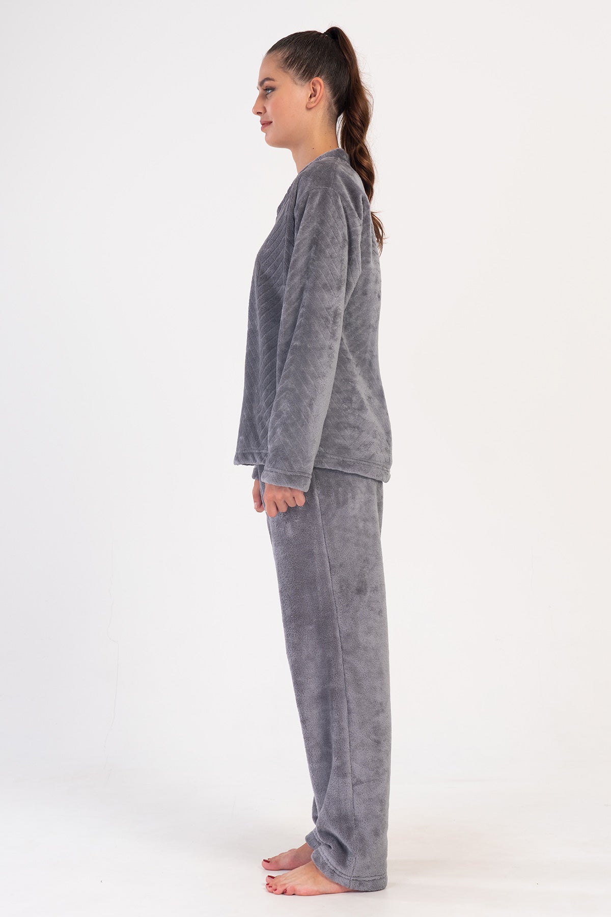 KADIN J.ULTRASOFT O YAKA DUSUK OMUZLU UZUN KOL CEPLI PIJAMA TAKIM