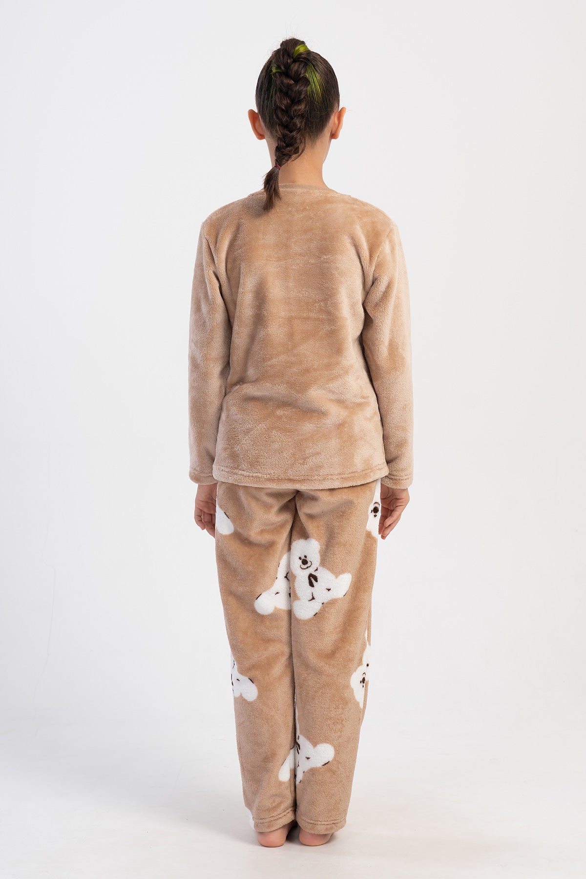 KIZ COCUK SOFT O YAKA UZUN KOL ETEGI OVAL CEPLI PIJAMA TAKIM(7-8/13-14) - BEJ