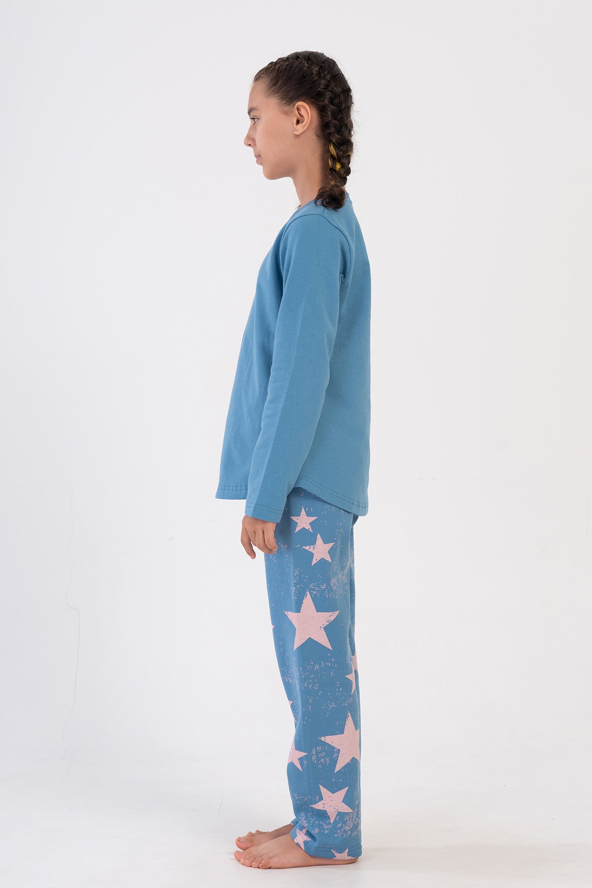 KIZ COCUK 2IPLIK O YAKA UZUN KOL ETEGI OVAL PIJAMA TAKIM(9-10/15-16) - AÇIK LACIVERT