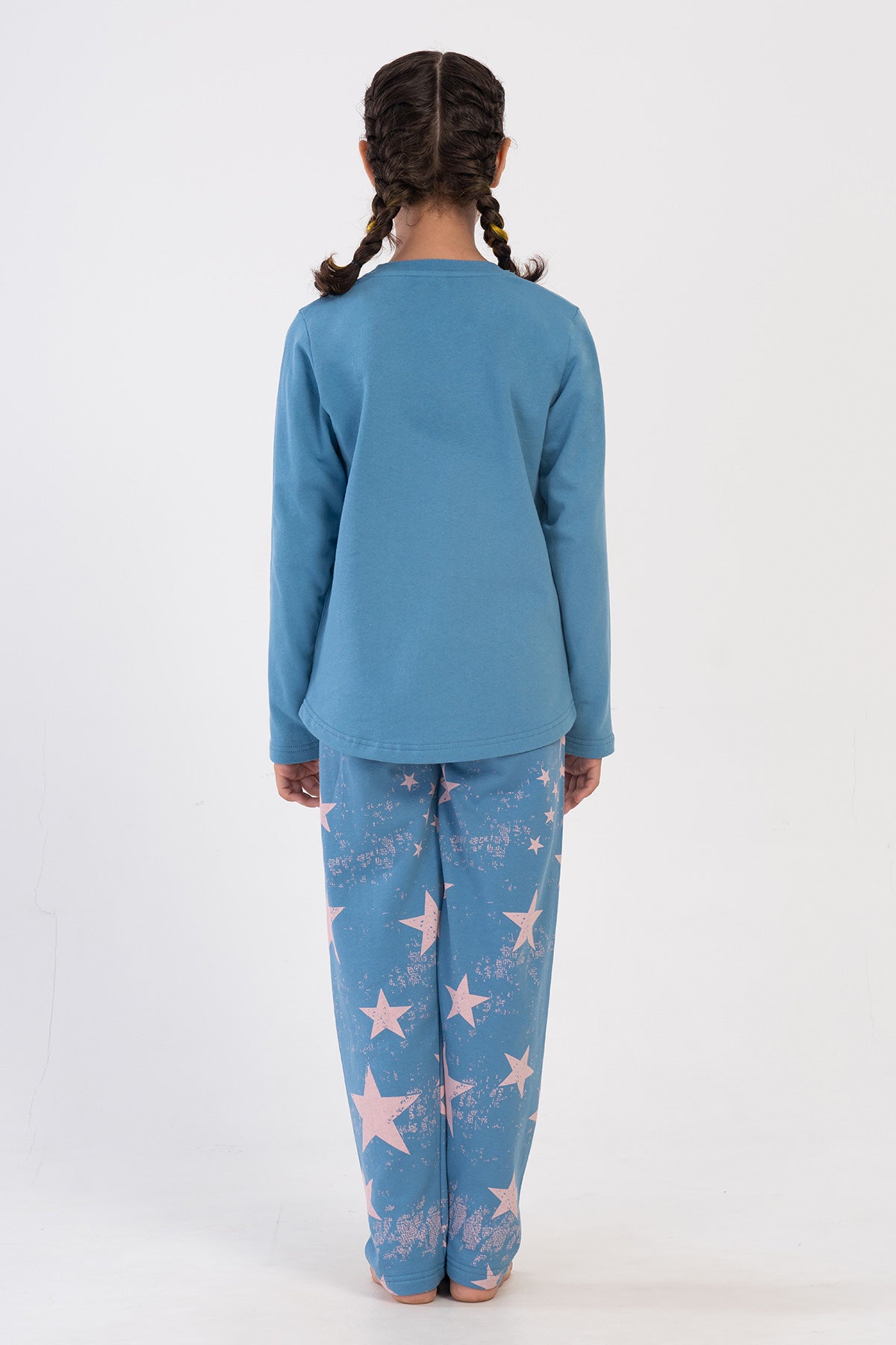 KIZ COCUK 2IPLIK O YAKA UZUN KOL ETEGI OVAL PIJAMA TAKIM(9-10/15-16) - AÇIK LACIVERT