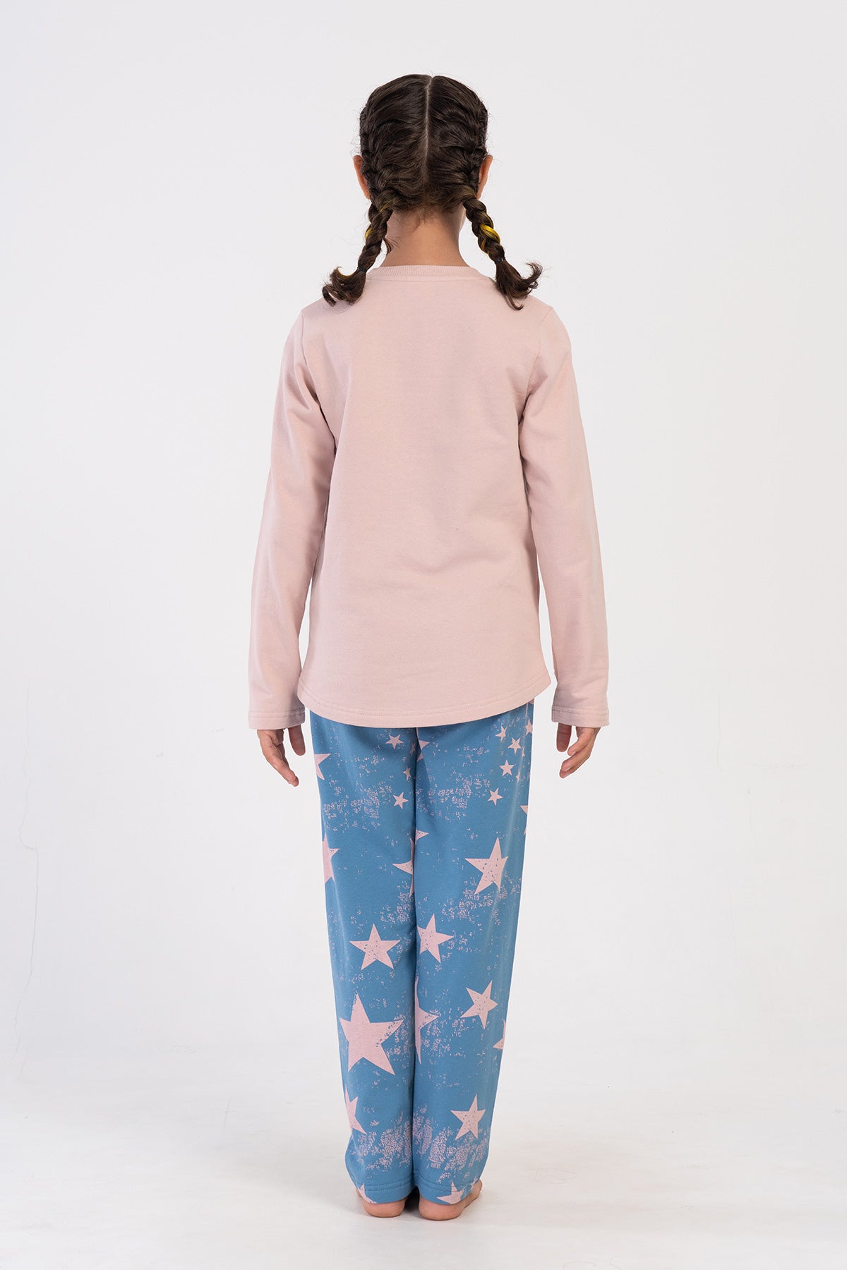 KIZ COCUK 2IPLIK O YAKA UZUN KOL ETEGI OVAL PIJAMA TAKIM(9-10/15-16) - BABY PINK
