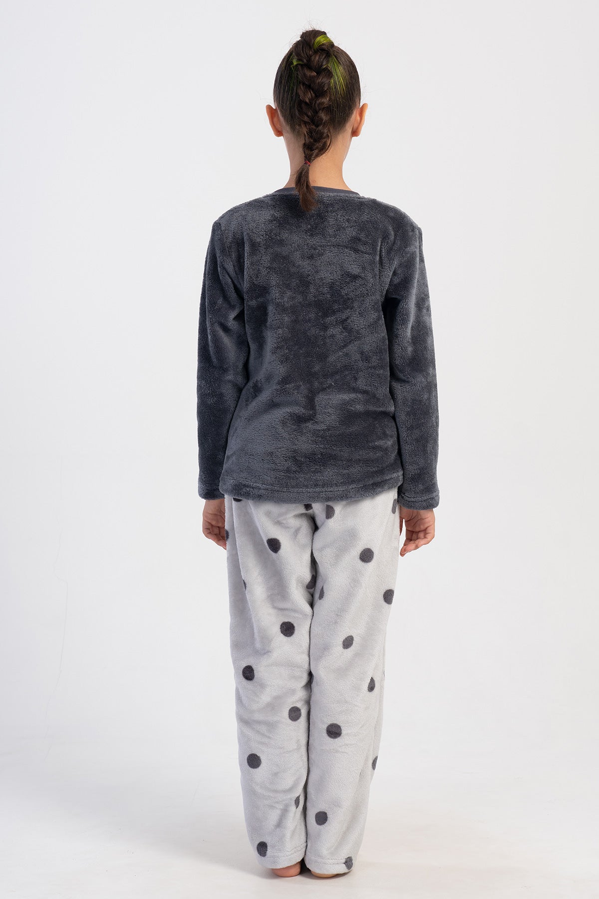 KIZ COCUK SOFT O YAKA UZUN KOL ETEGI OVAL CEPLI PIJAMA TAKIM(7-8/15-16) - FUME