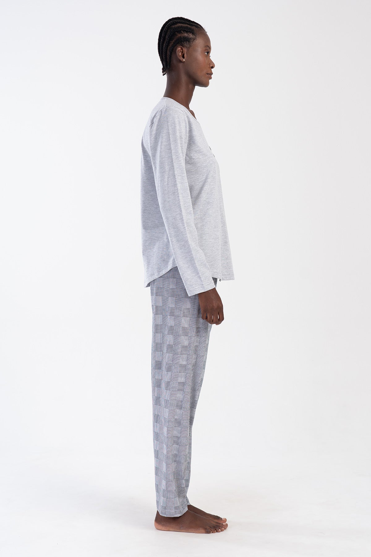 KADIN P.SUPREM BATTAL XXL O YAKA UZUN KOL ETEGI OVAL PIJAMA TAKIM - GRAY MELANGE