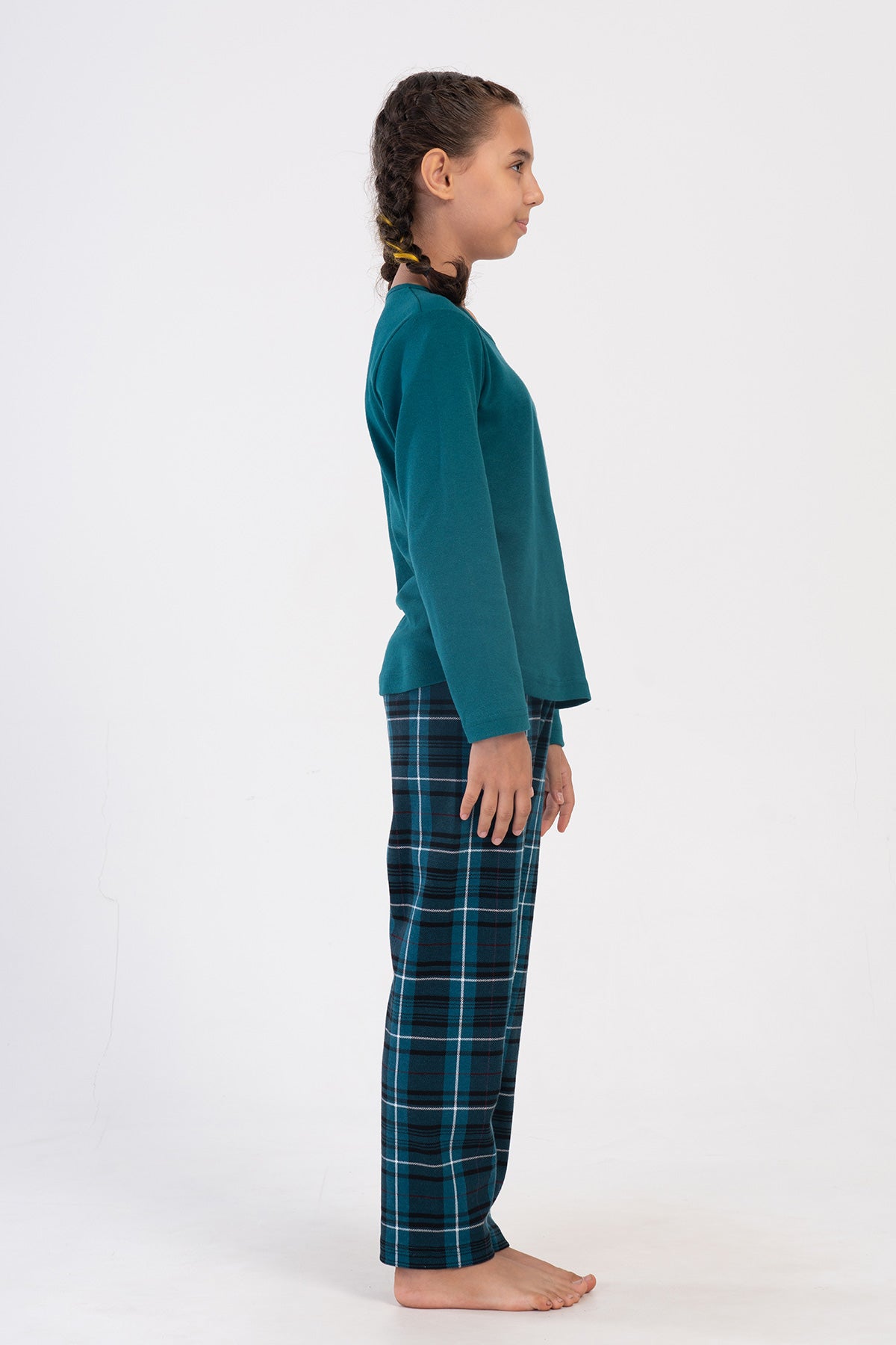 KIZ COCUK INTERLOK O YAKA UZUN KOL ETEGI OVAL PIJAMA TAKIM(7-8/13-14) - ZUMRUT