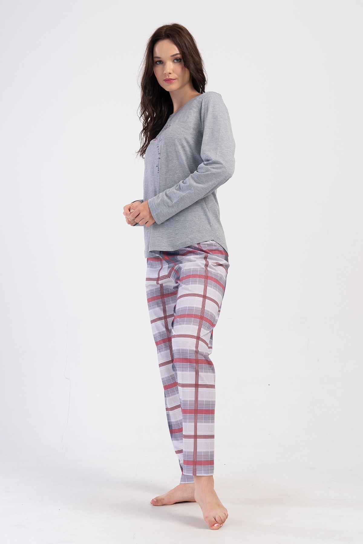KADIN P.SUPREM XXL O YAKA UZUN KOL ETEGI OVAL PIJAMA TAKIM - GRAY MELANGE