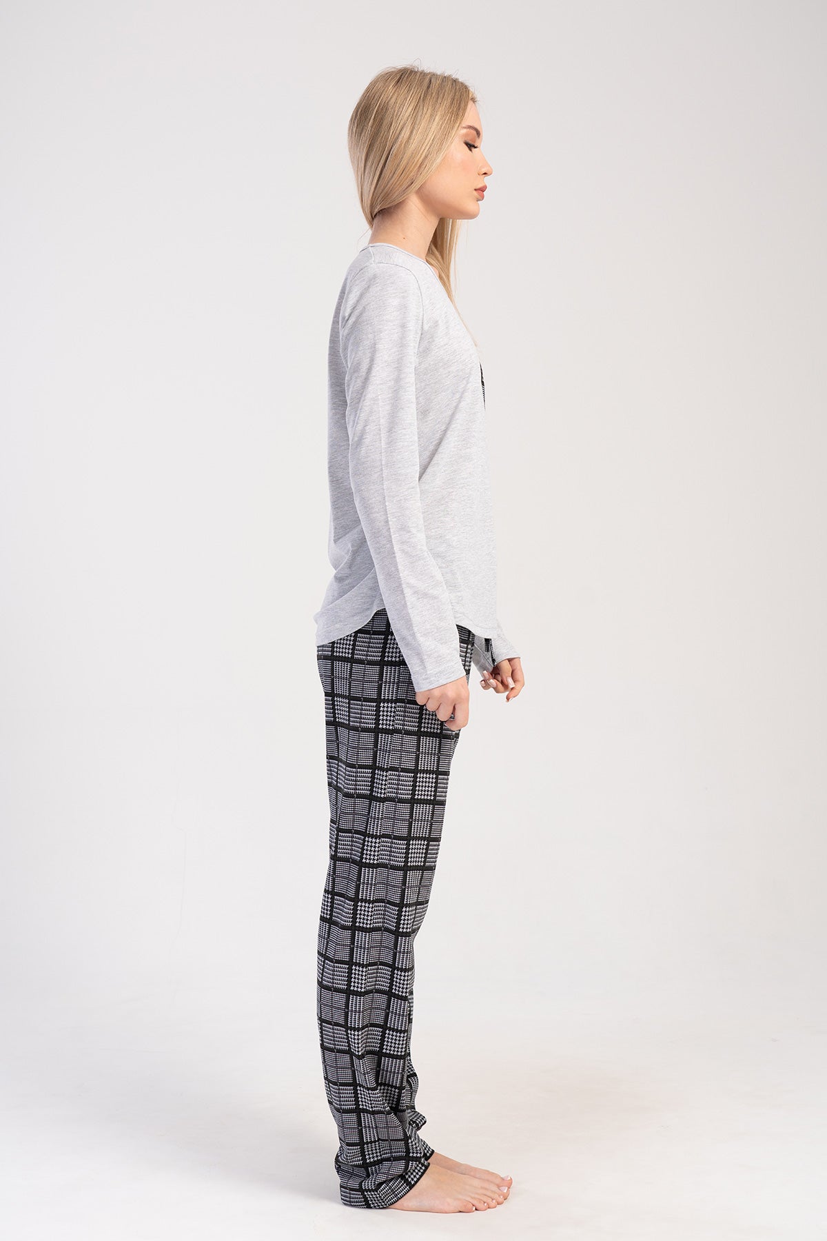 KADIN P.SUPREM O YAKA UZUN KOL ETEGI OVAL CEPLI PIJAMA TAKIM