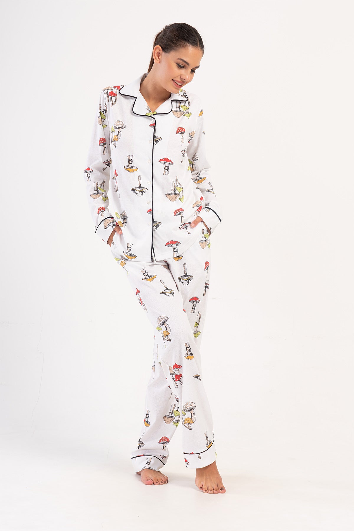 KADIN P.SUPREM GOMLEK YAKA TAMAMI DUGMELI UZUN KOL CEPLI PIJAMA TAKIM