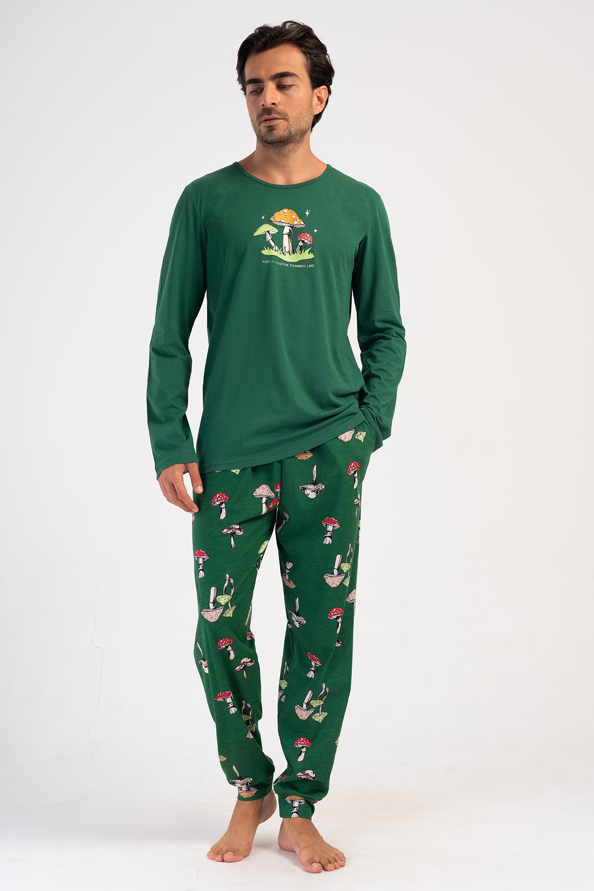 CEPLI ERKEK P.SUPREM O YAKA UZUN KOL MANSETLI PIJAMA TAKIM - HAKI001
