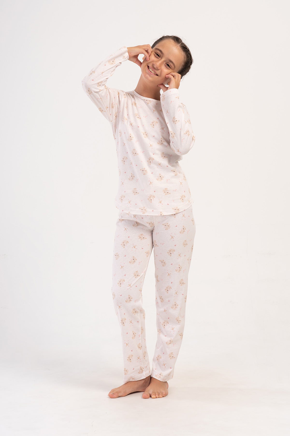 KIZ COCUK P.SUPREM O YAKA UZUN KOL ETEGI OVAL PIJAMA TAKIM(7-8/13-14) - BEJ