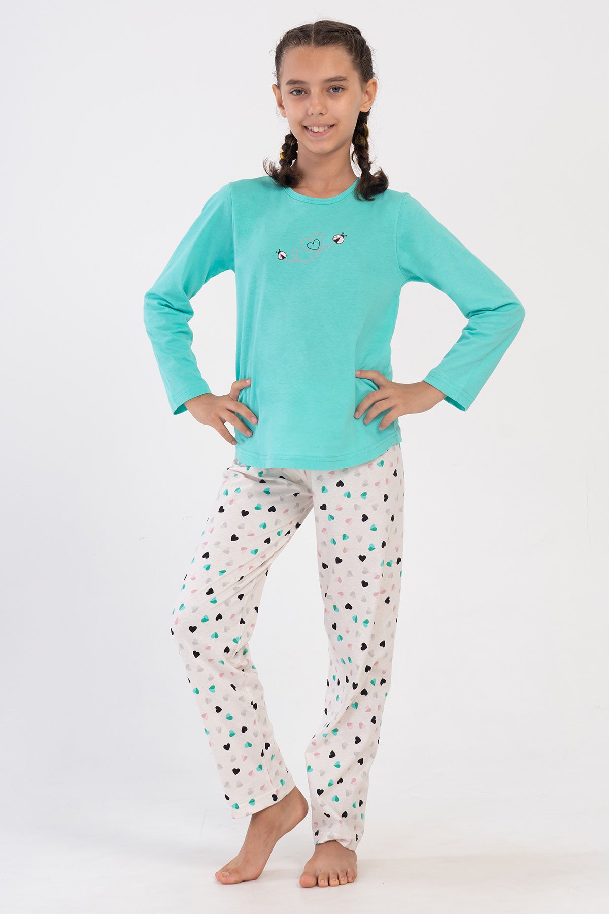 KIZ COCUK P.SUPREM O YAKA UZUN KOL ETEGI OVAL PIJAMA TAKIM(9-10/15-16) - MINT