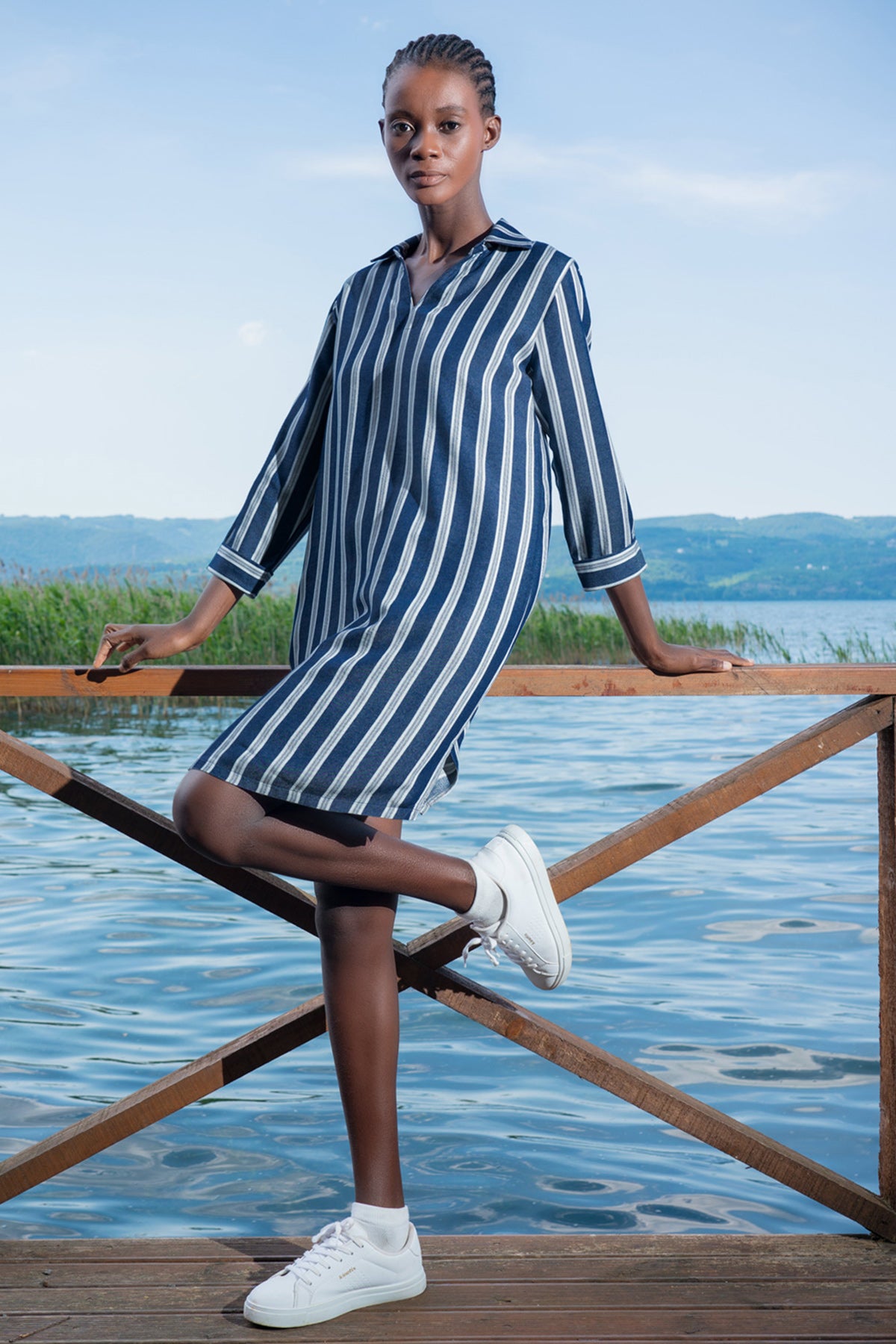 KADIN PAMUK VISCON GOMLEK V YAKA DOUBLE 7/8KOL GOMLEK ELBISE