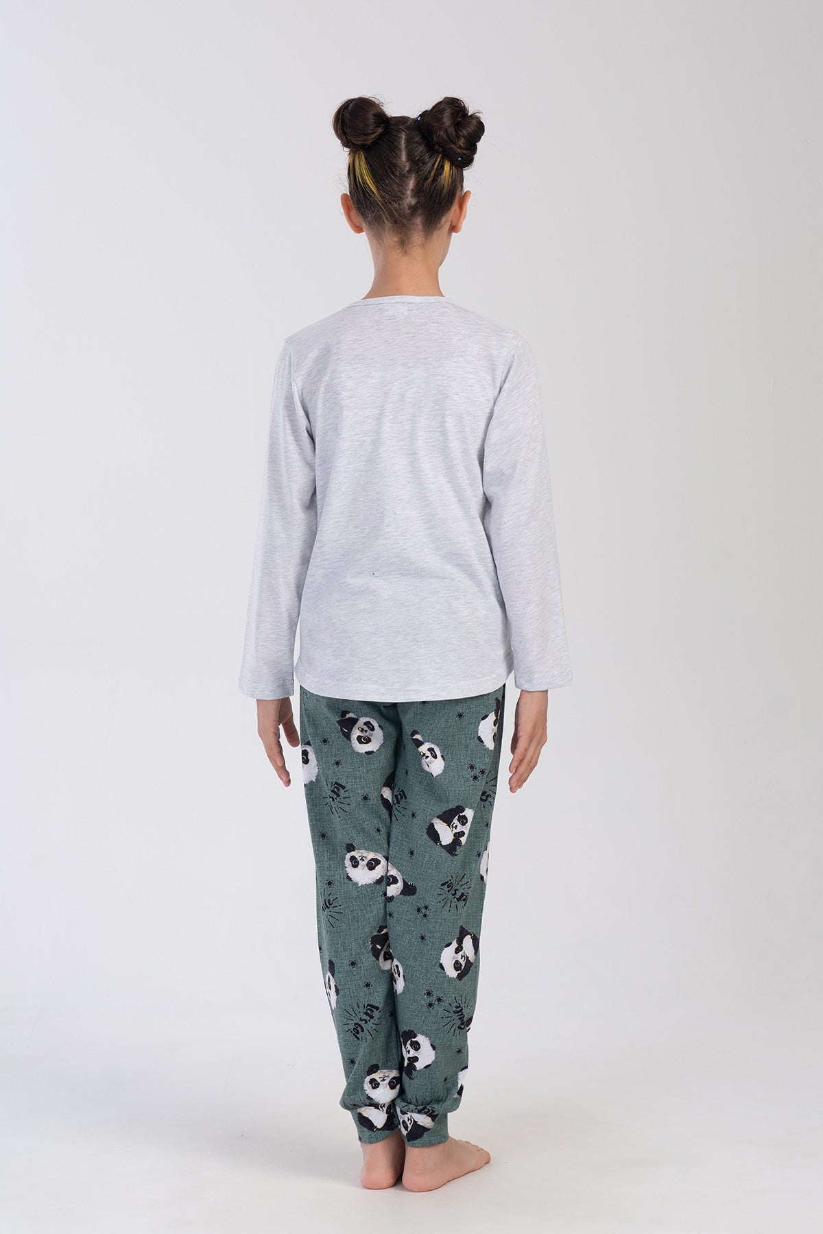 KIZ COCUK P.SUPREM O YAKA UZUN KOL ETEGI OVAL MANSETLI PIJAMA TAKIM(7-8/13-14) - GRAY MELANGE