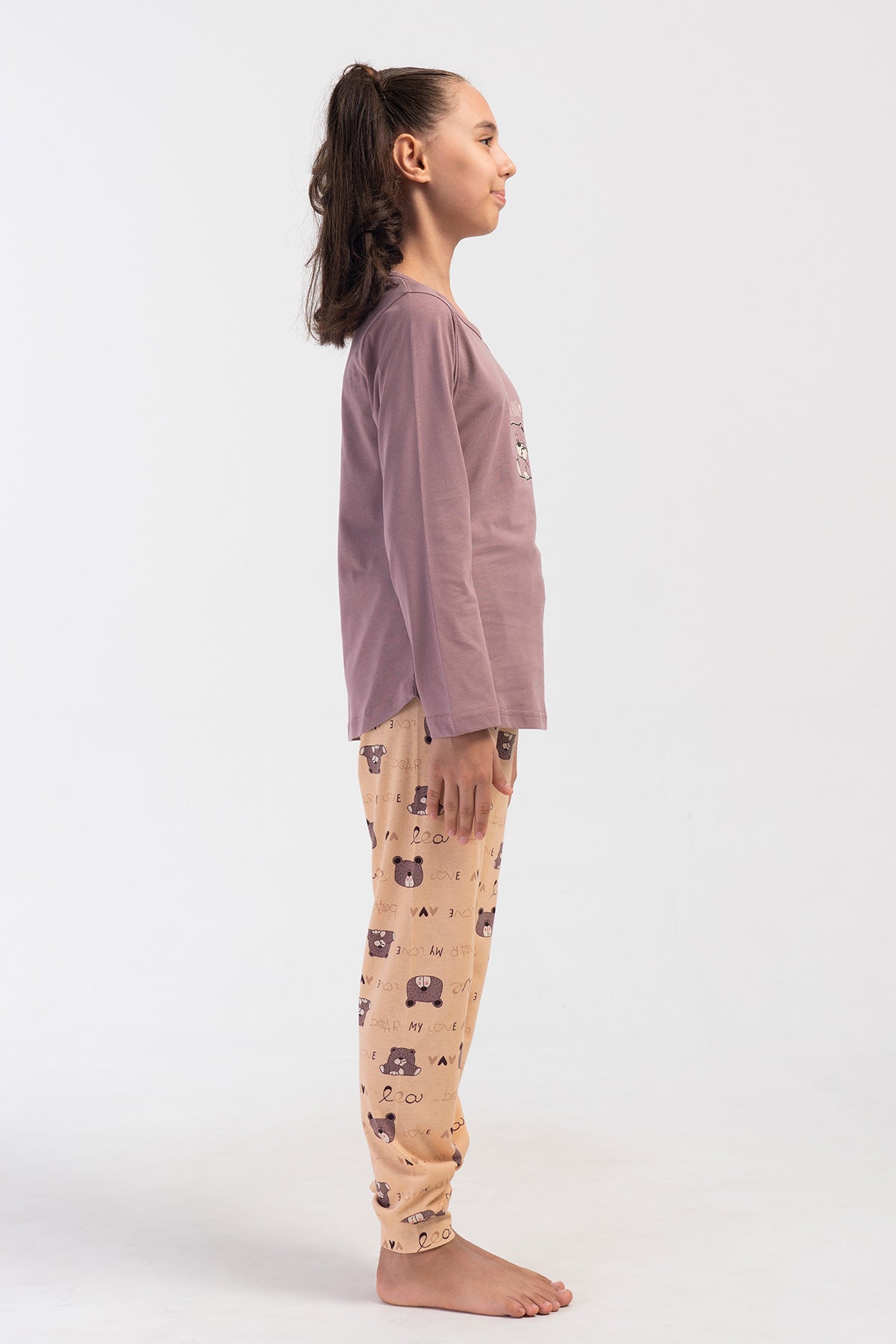 KIZ COCUK P.SUPREM O YAKA UZUN KOL ETEGI OVAL MANSETLI PIJAMA TAKIM(9-10/15-16) - KAHVE