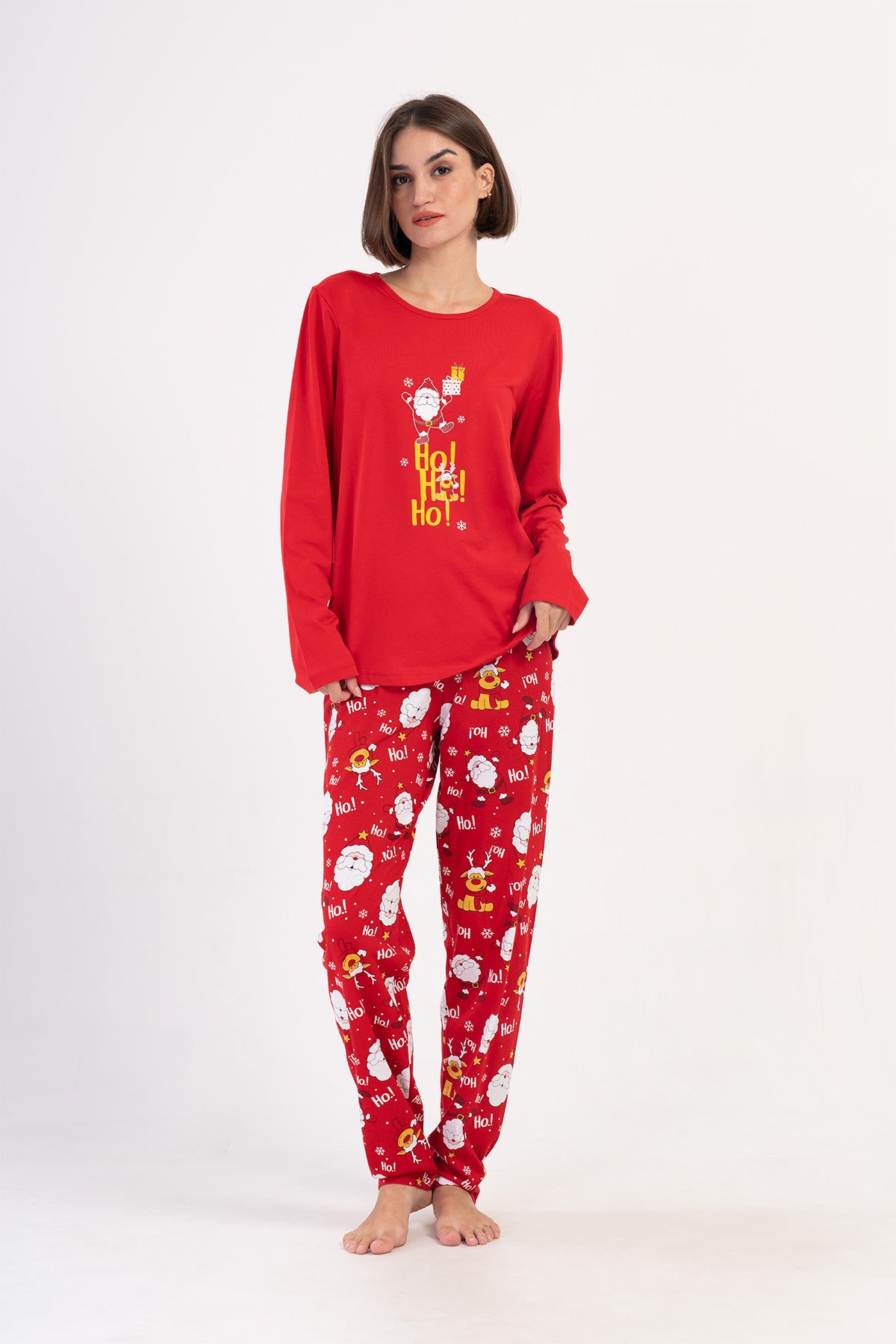 KADIN P.SUPREM XXL O YAKA UZUN KOL ETEGI OVAL PIJAMA TAKIM - NARCICEK
