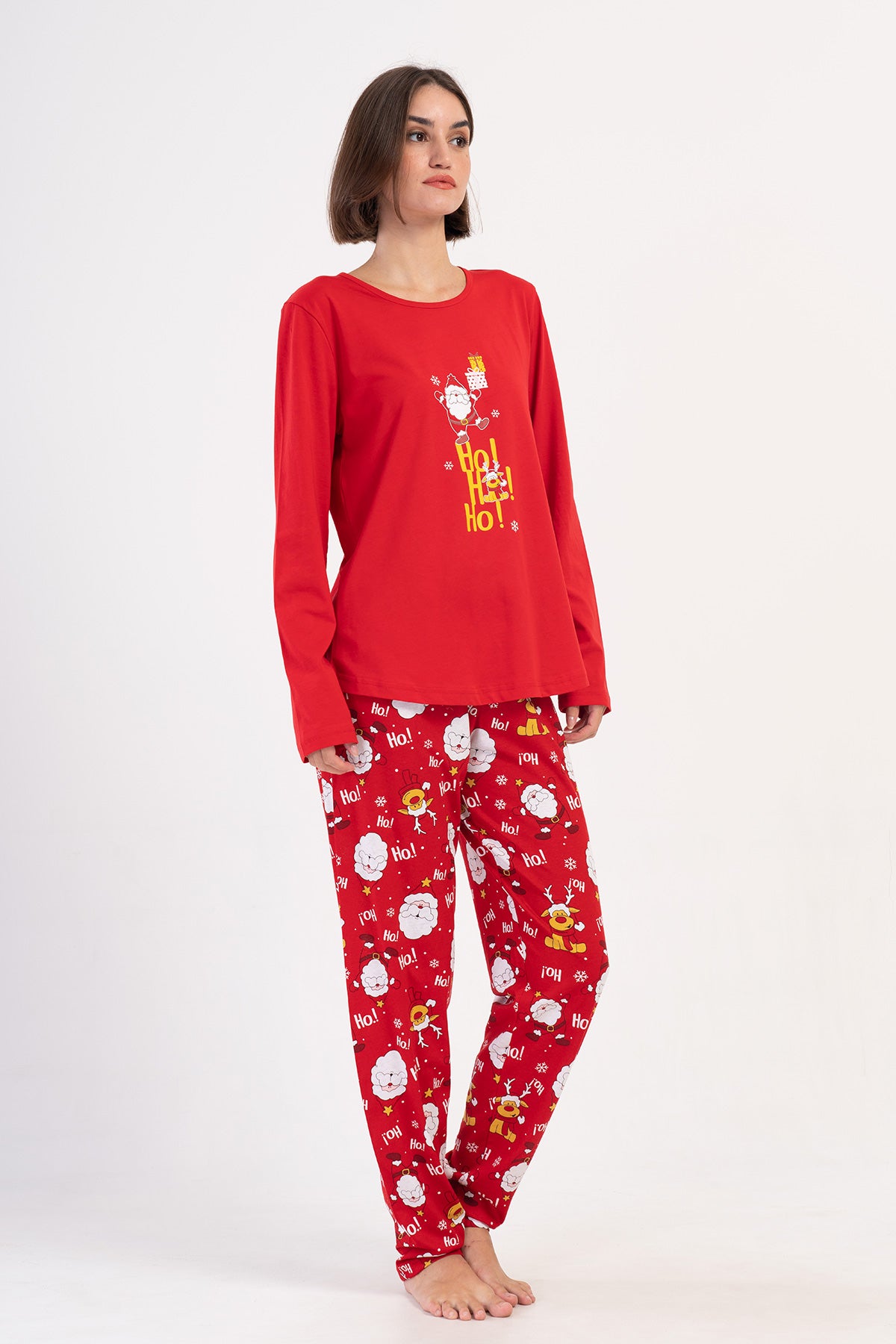KADIN P.SUPREM XXL O YAKA UZUN KOL ETEGI OVAL PIJAMA TAKIM - NARCICEK
