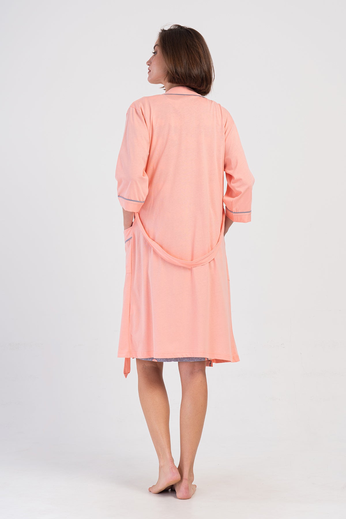 KADIN P.SUPREM CIFT PATLI KISA KOL HAMILE TUNIK+3/4KOL CEPLI SABAHLIK TAKIM - BABY PINK