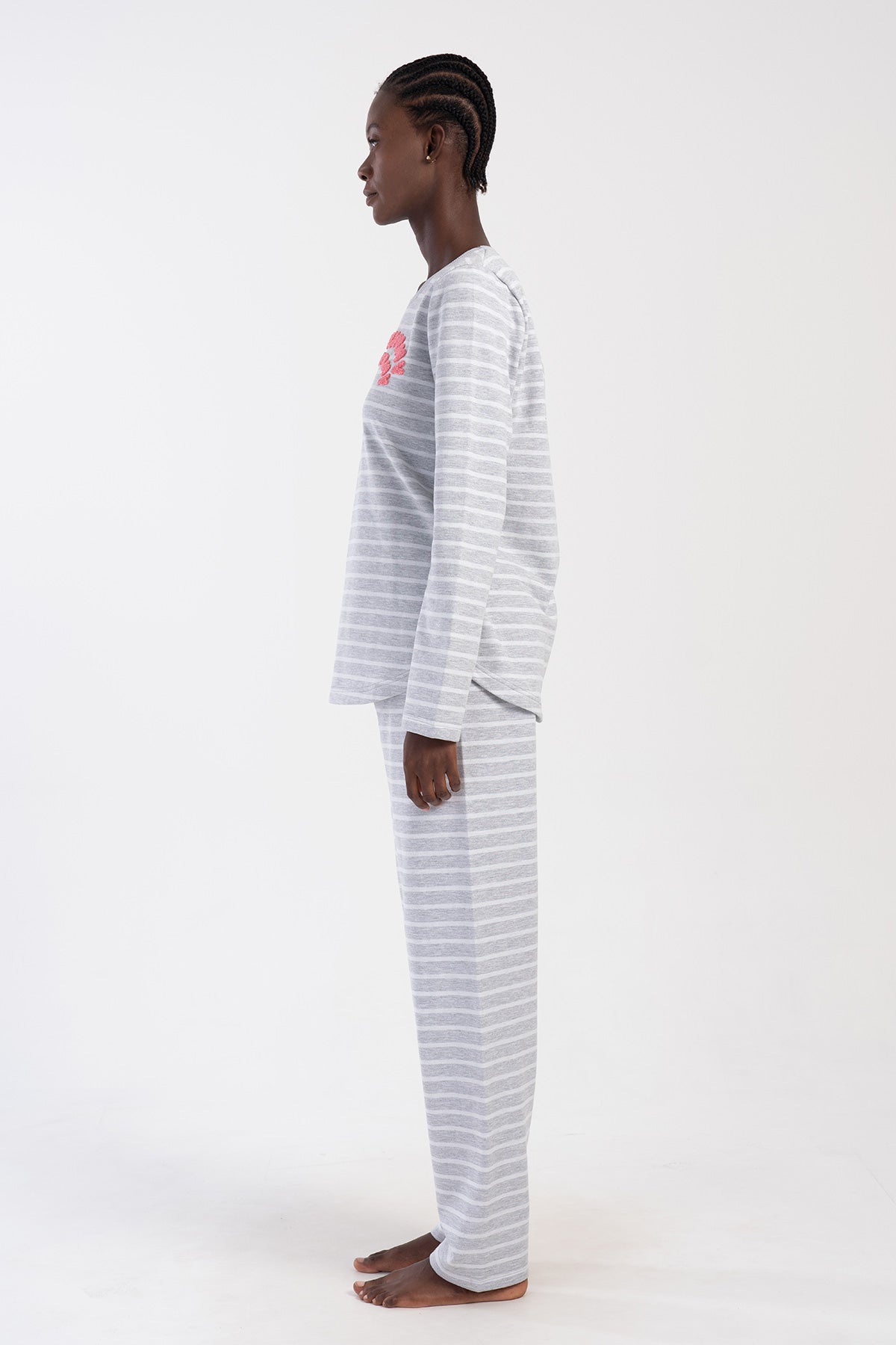 Woman Two Yarn Pine Big Size O Neck Long Sleeve Pyjama Set