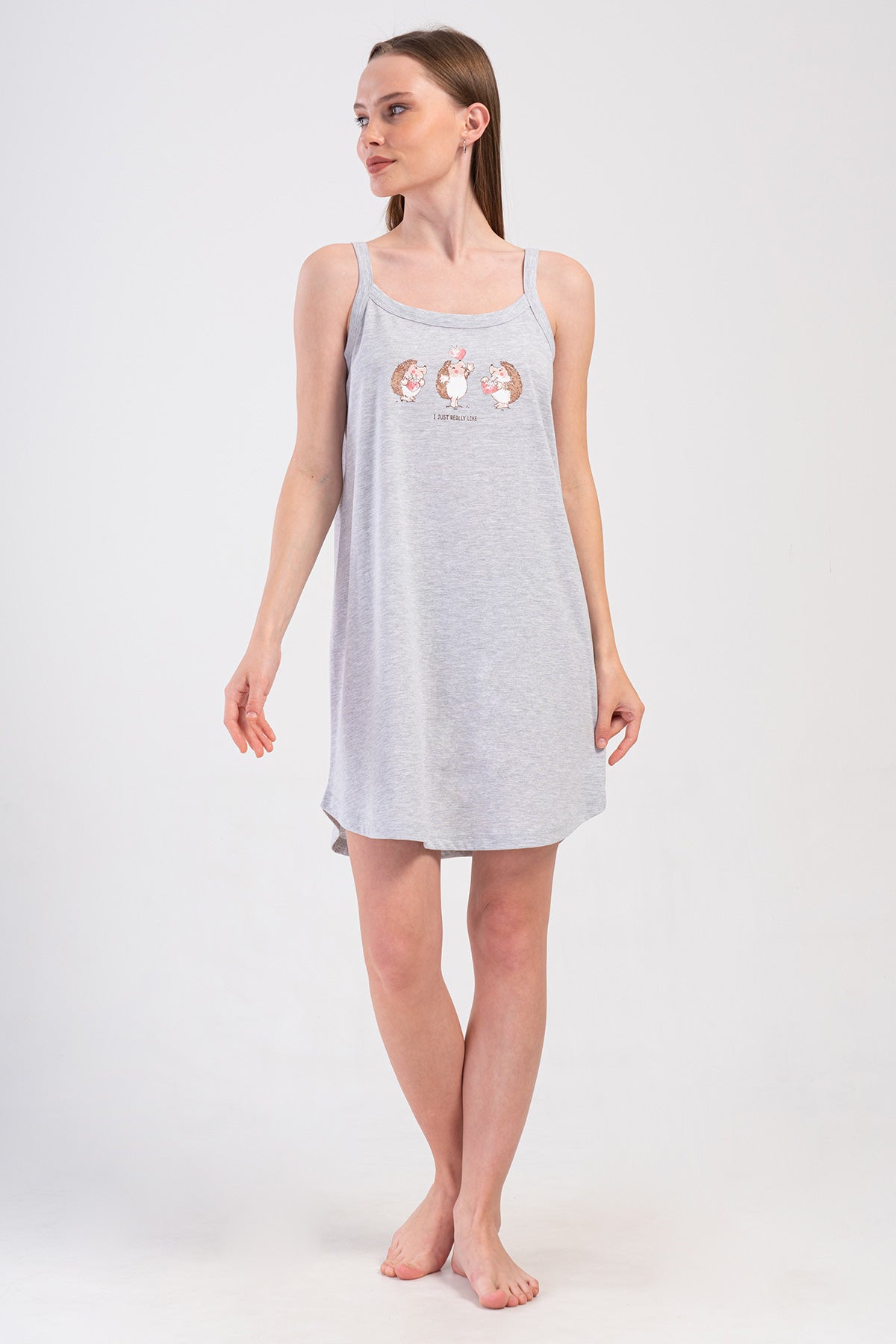KADIN P.SUPREM XXL IP ASKILI ETEGI OVAL TUNIK - GRAY MELANGE