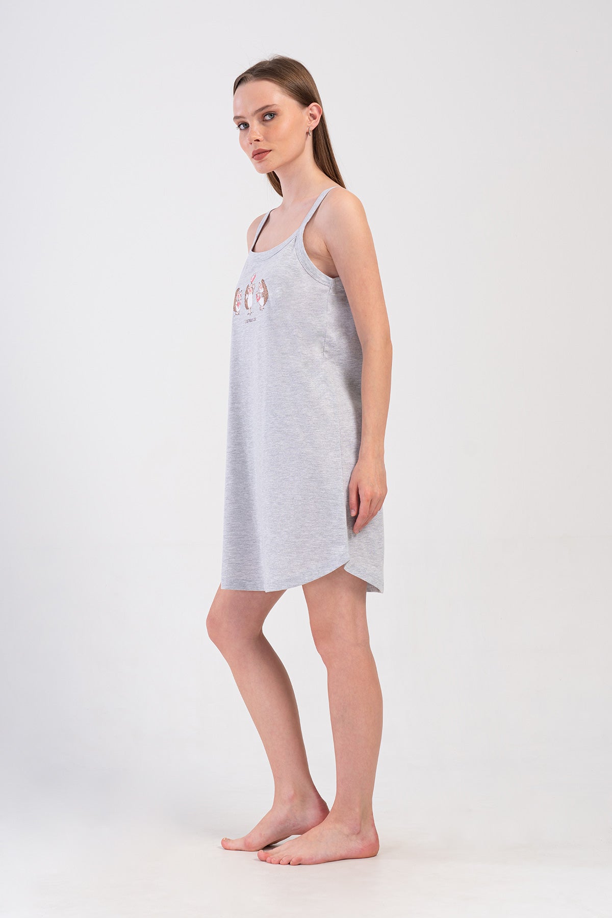 KADIN P.SUPREM XXL IP ASKILI ETEGI OVAL TUNIK - GRAY MELANGE