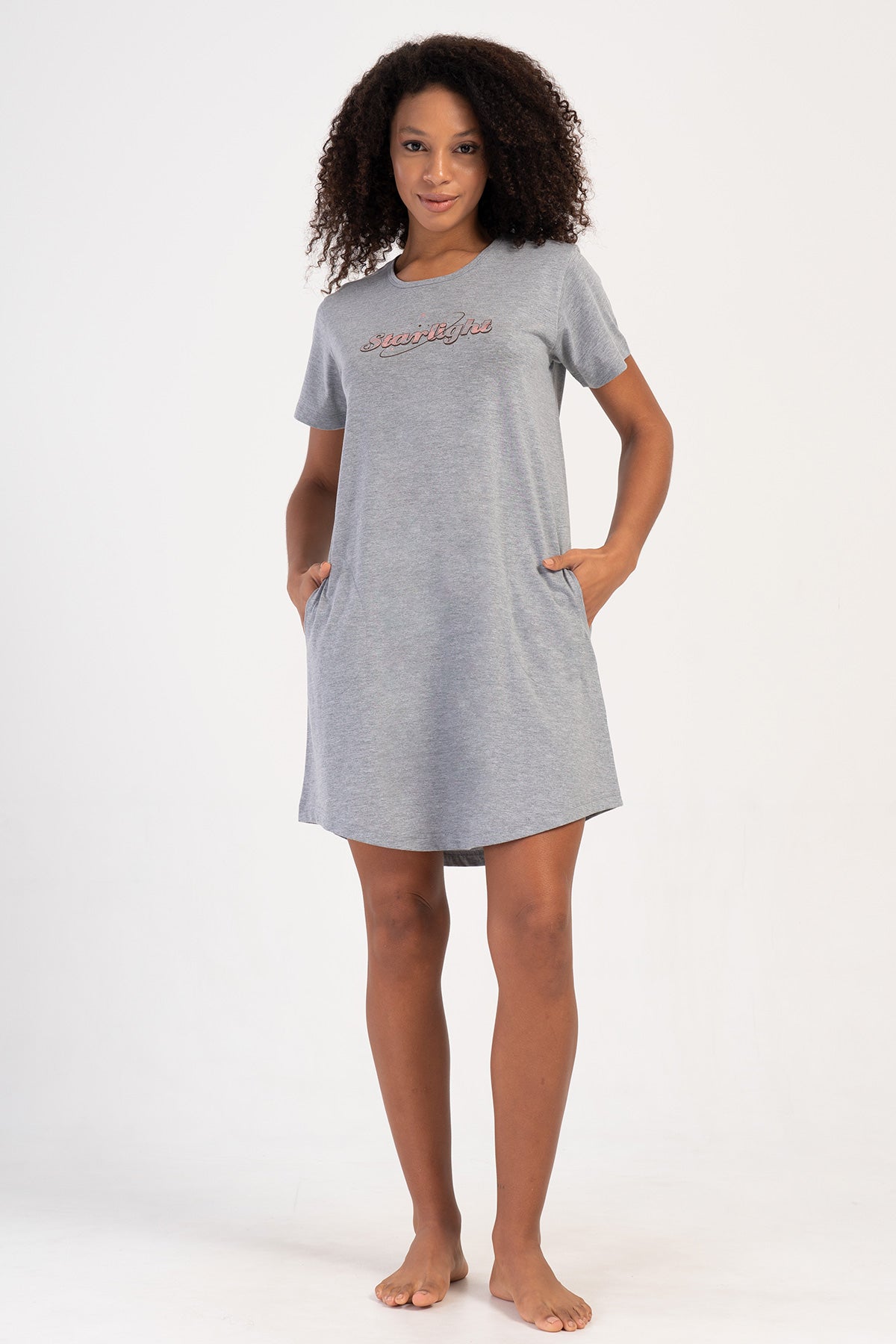 KADIN P.SUPREM O YAKA KISA KOL ETEGI OVAL CEPLI TUNIK - GRAY MELANGE