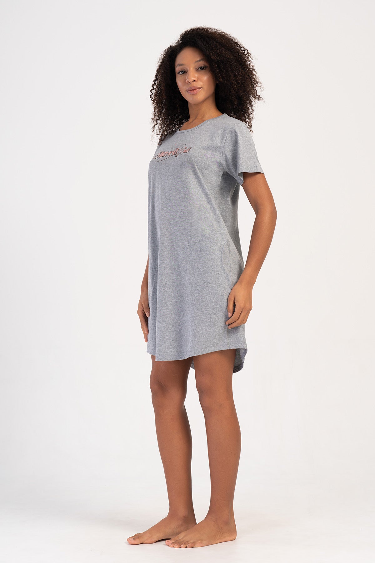 KADIN P.SUPREM O YAKA KISA KOL ETEGI OVAL CEPLI TUNIK - GRAY MELANGE