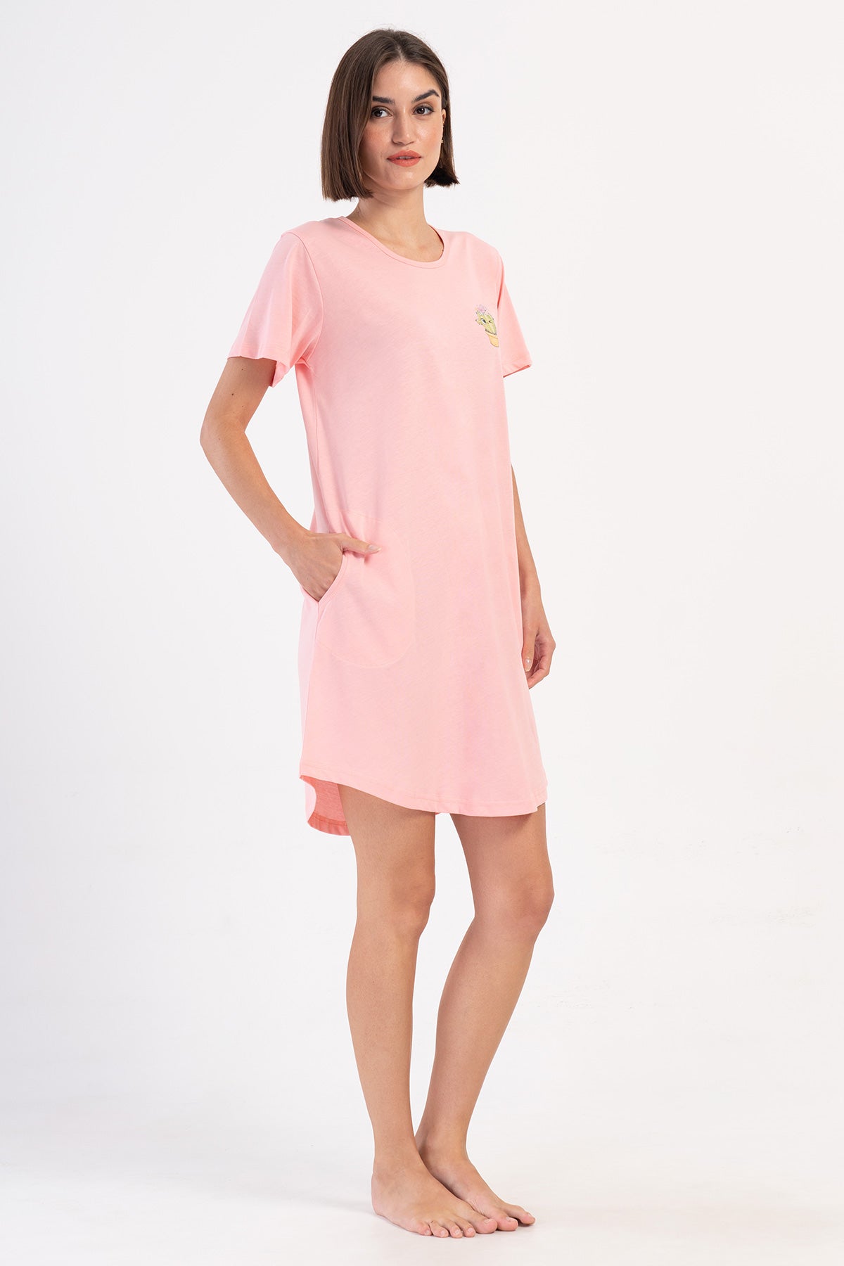 KADIN P.SUPREM O YAKA KISA KOL ETEGI OVAL CEPLI TUNIK - PINK