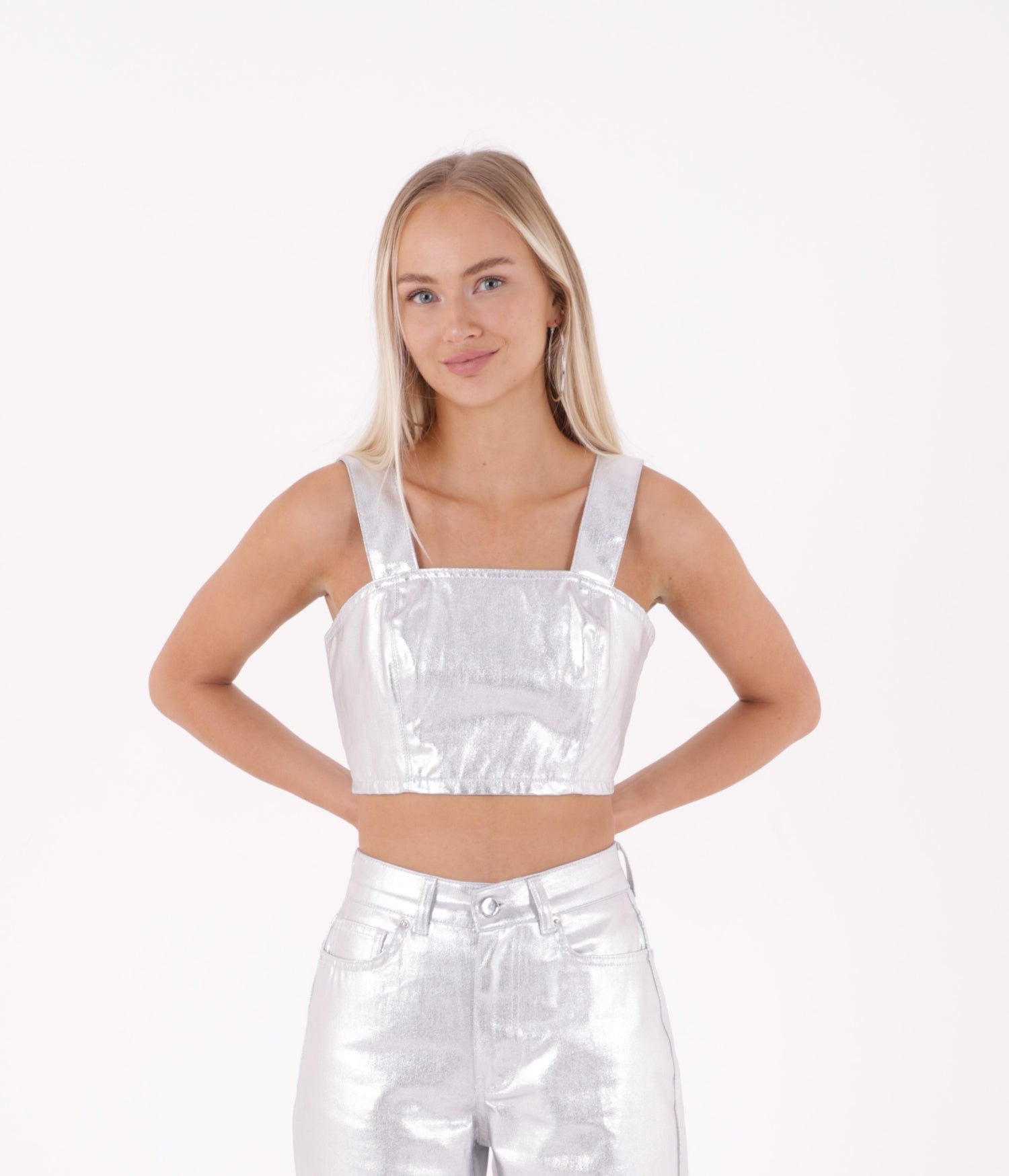 Fermuarlı Askılı Kot Büstiyer - Gümüş - (S-XL) - 2