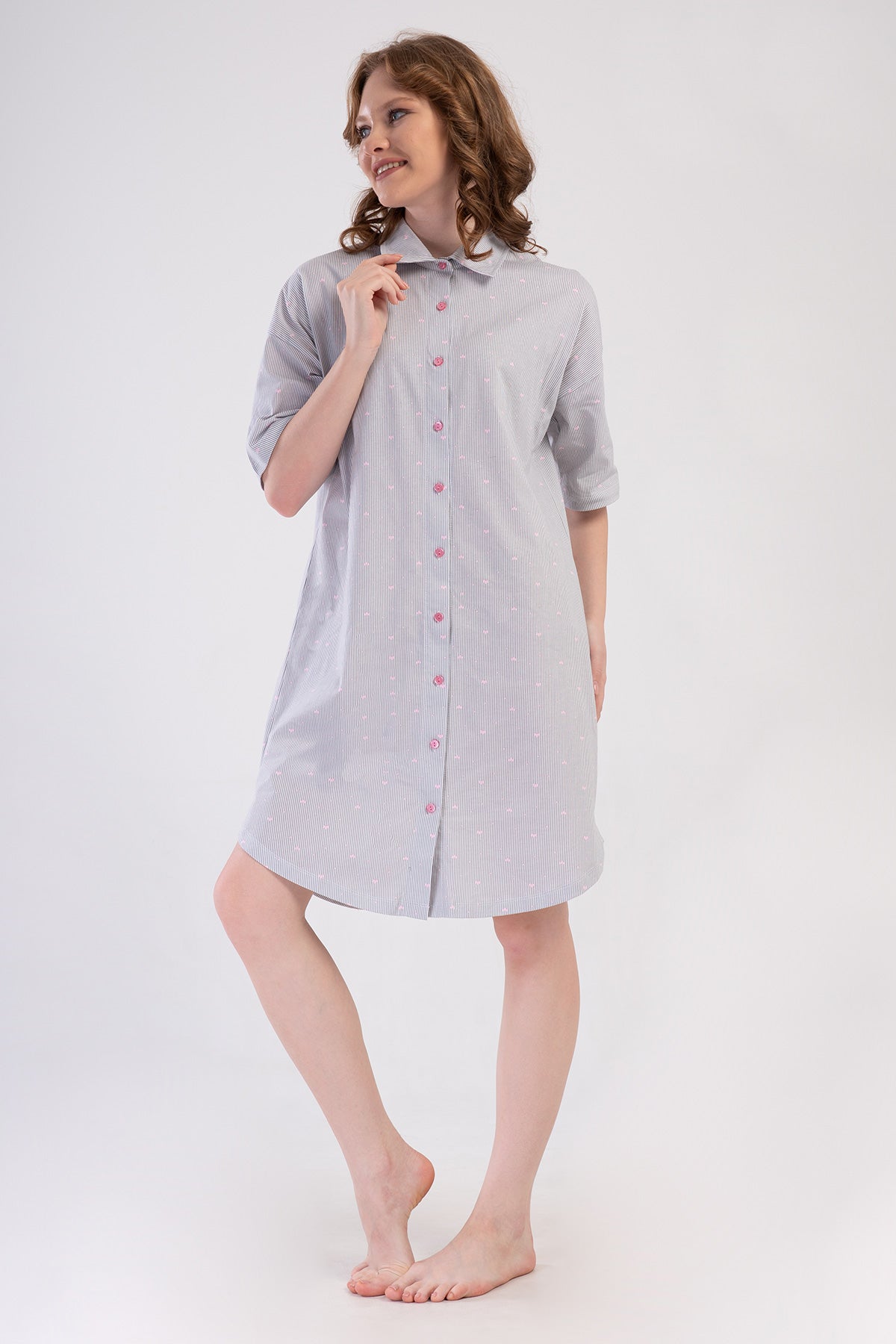 KADIN P.SUPREM DUSUK OMUZLU TAMAMI DUGMELI KISA KOL ETEGI OVAL GOMLEK TUNIK