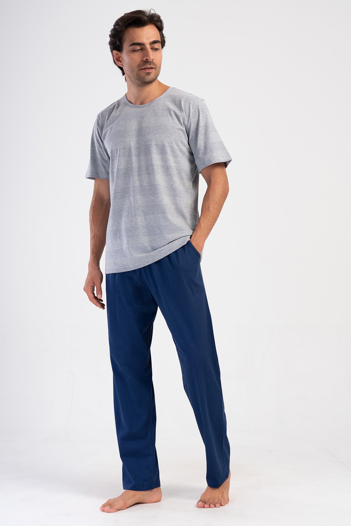 CEPLI ERKEK P.SUPREM XXL O YAKA KISA KOL PIJAMA TAKIM - GRAY MELANGE